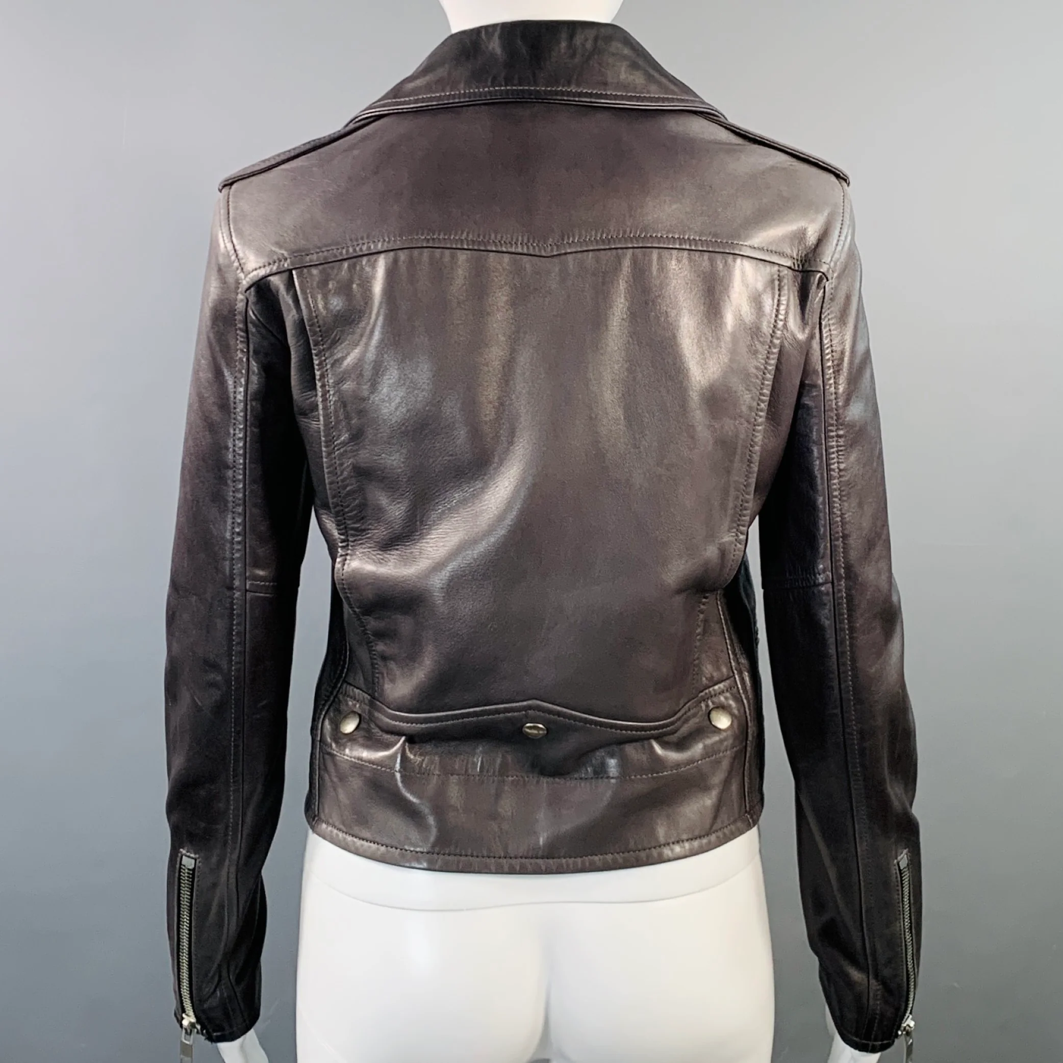 SAINT LAURENT Size 6 Pewter Grey Lambskin Leather Biker Jacket - Image 3