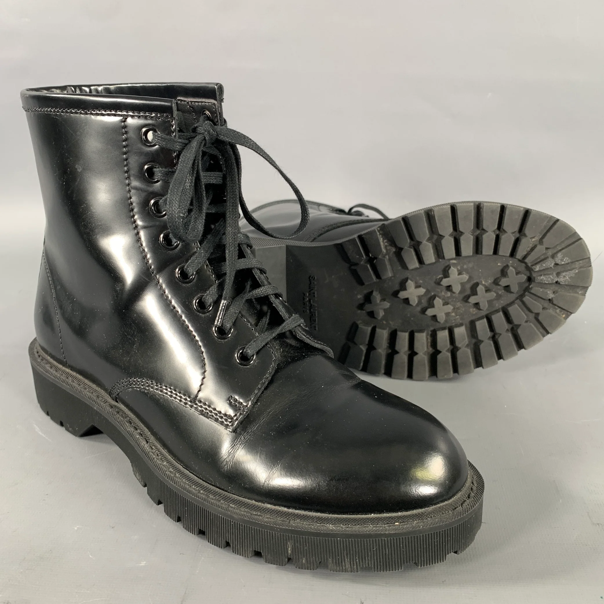 SAINT LAURENT Size 7 Black Leather Lace Up Boots - Image 5