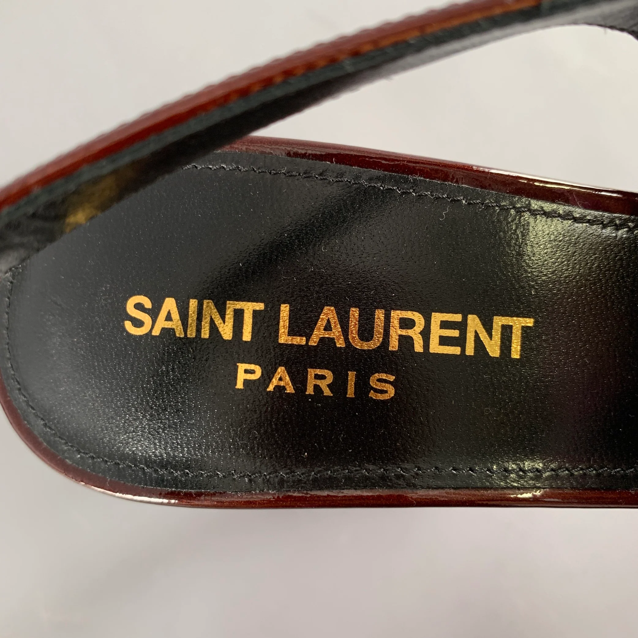 SAINT LAURENT Size 7 Dune Brown Patent Leather Slingback Pumps - Image 7