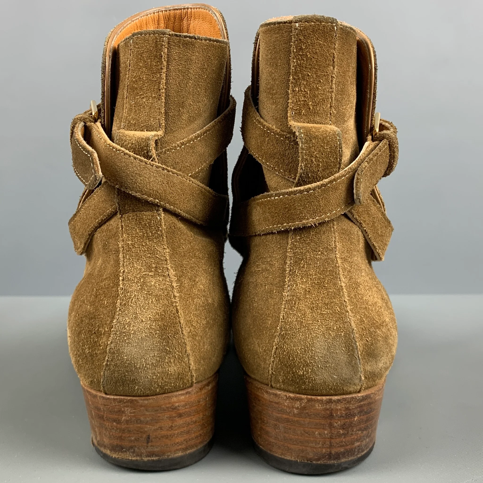 SAINT LAURENT Size 7 Tan Solid Leather Ankle Boots - Image 3