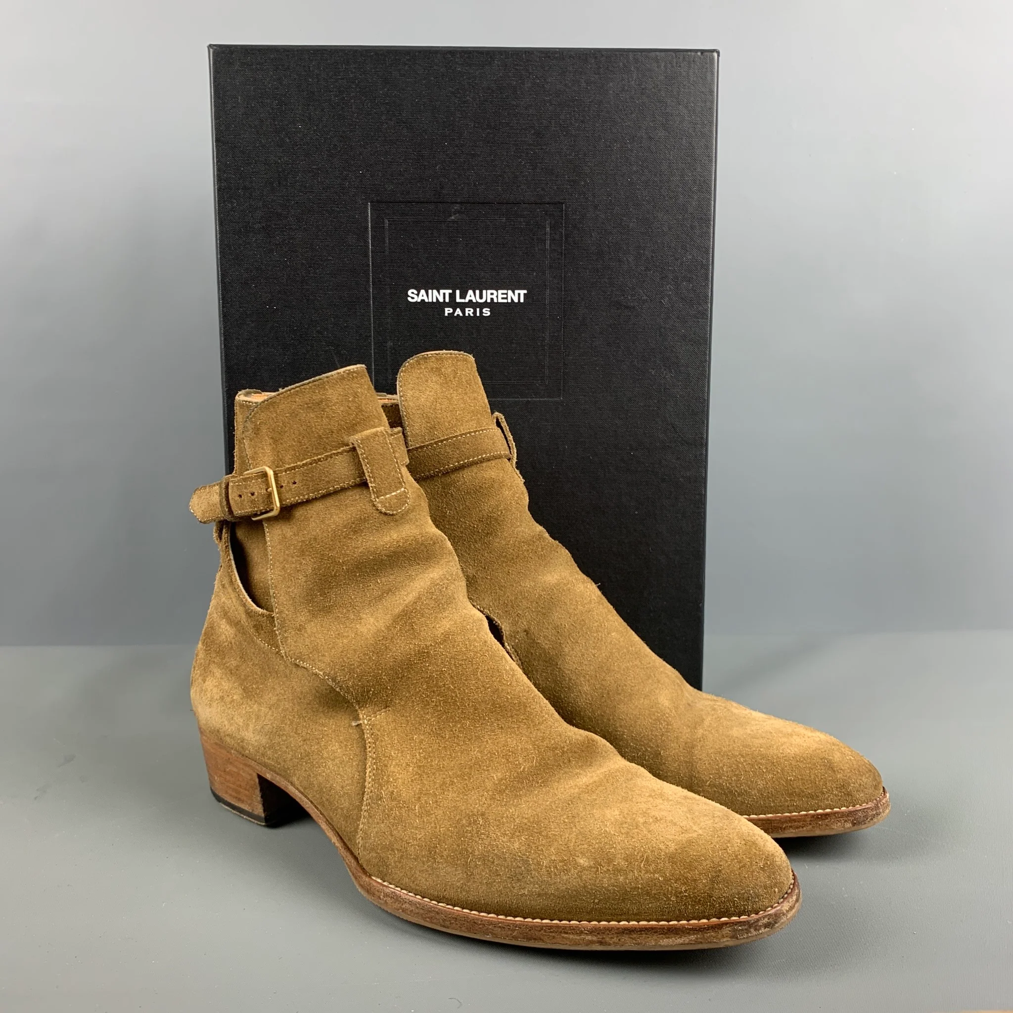SAINT LAURENT Size 7 Tan Solid Leather Ankle Boots - Image 9