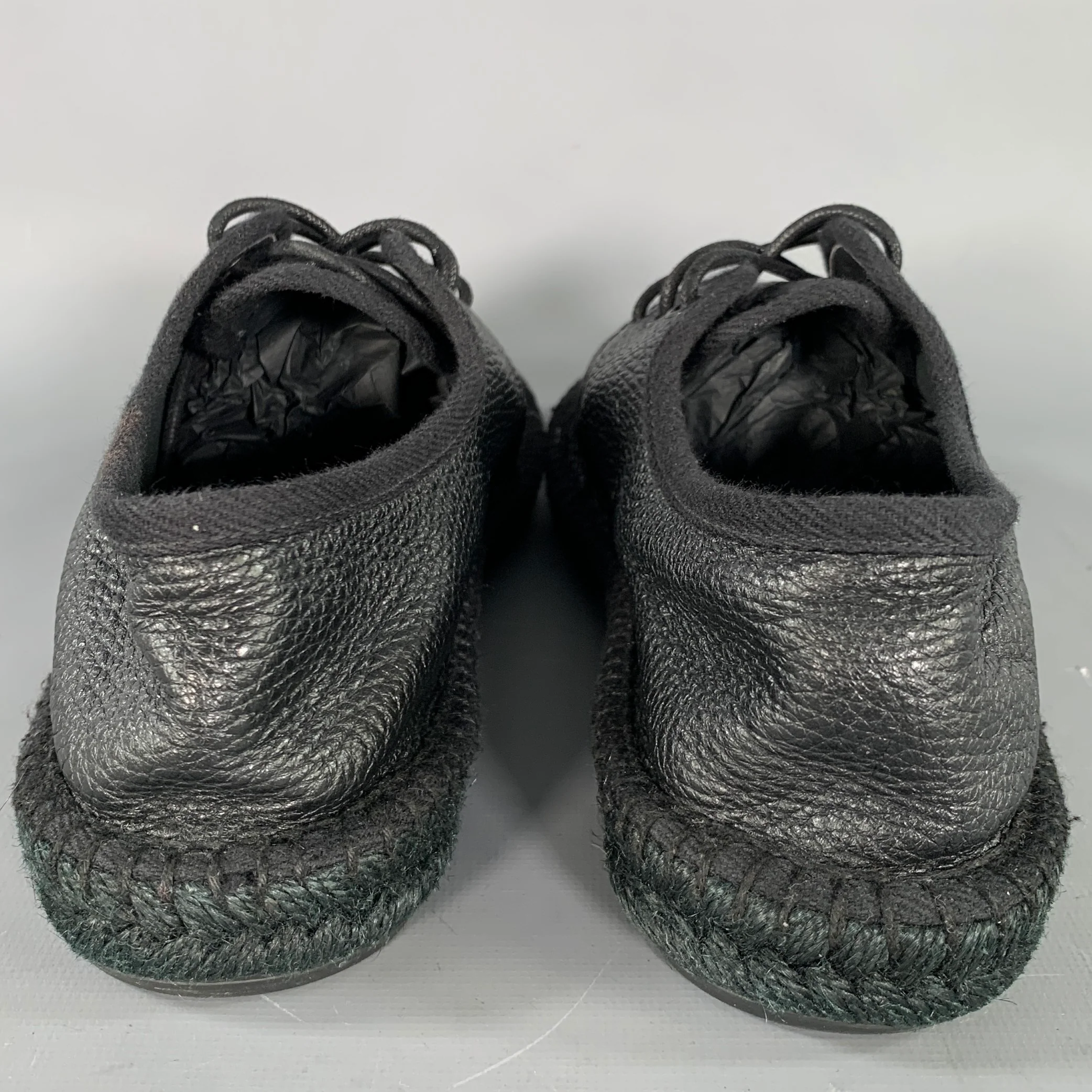 SAINT LAURENT Size 8 Black Crackled Leather Yacht Lace Up Shoes - Image 3