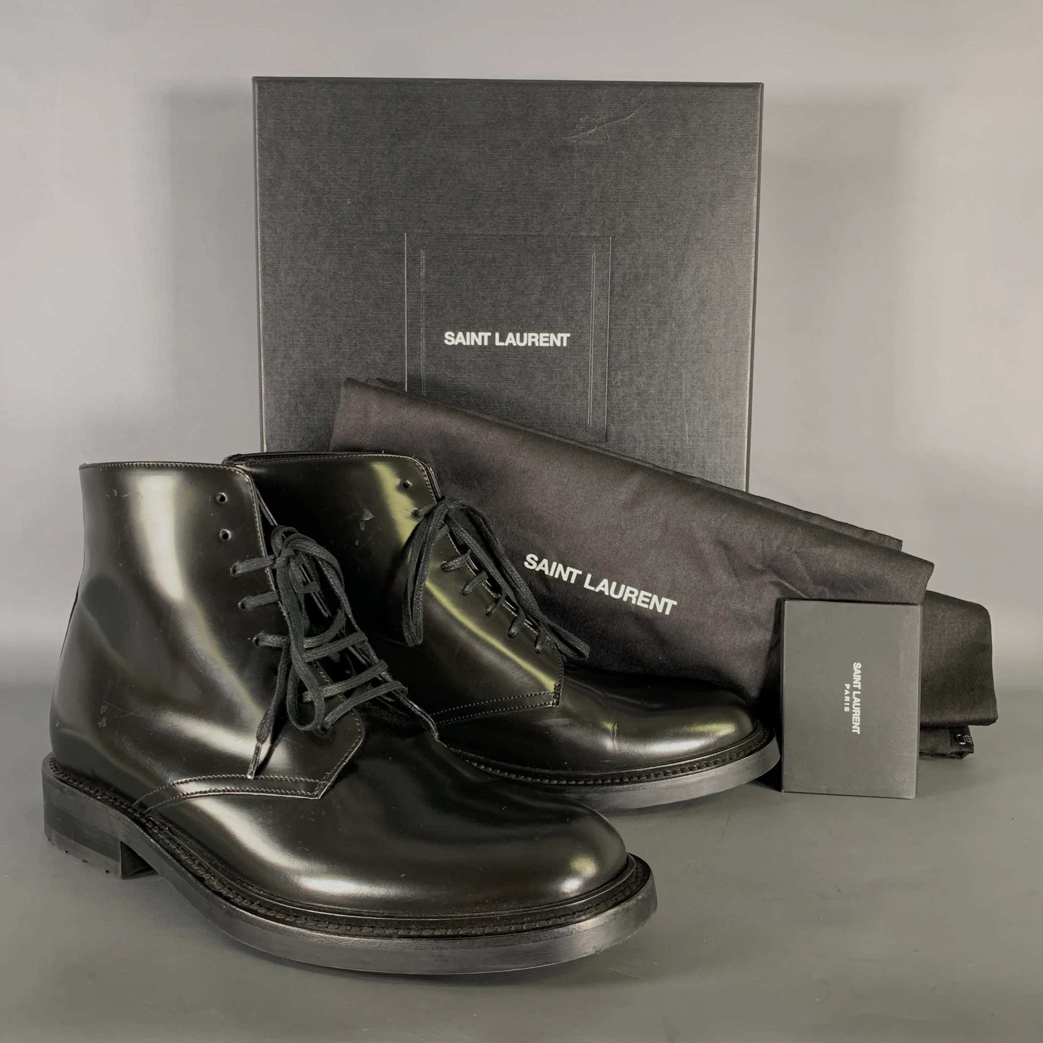 SAINT LAURENT Size 8 Black Leather Lace Up Boots - Image 10