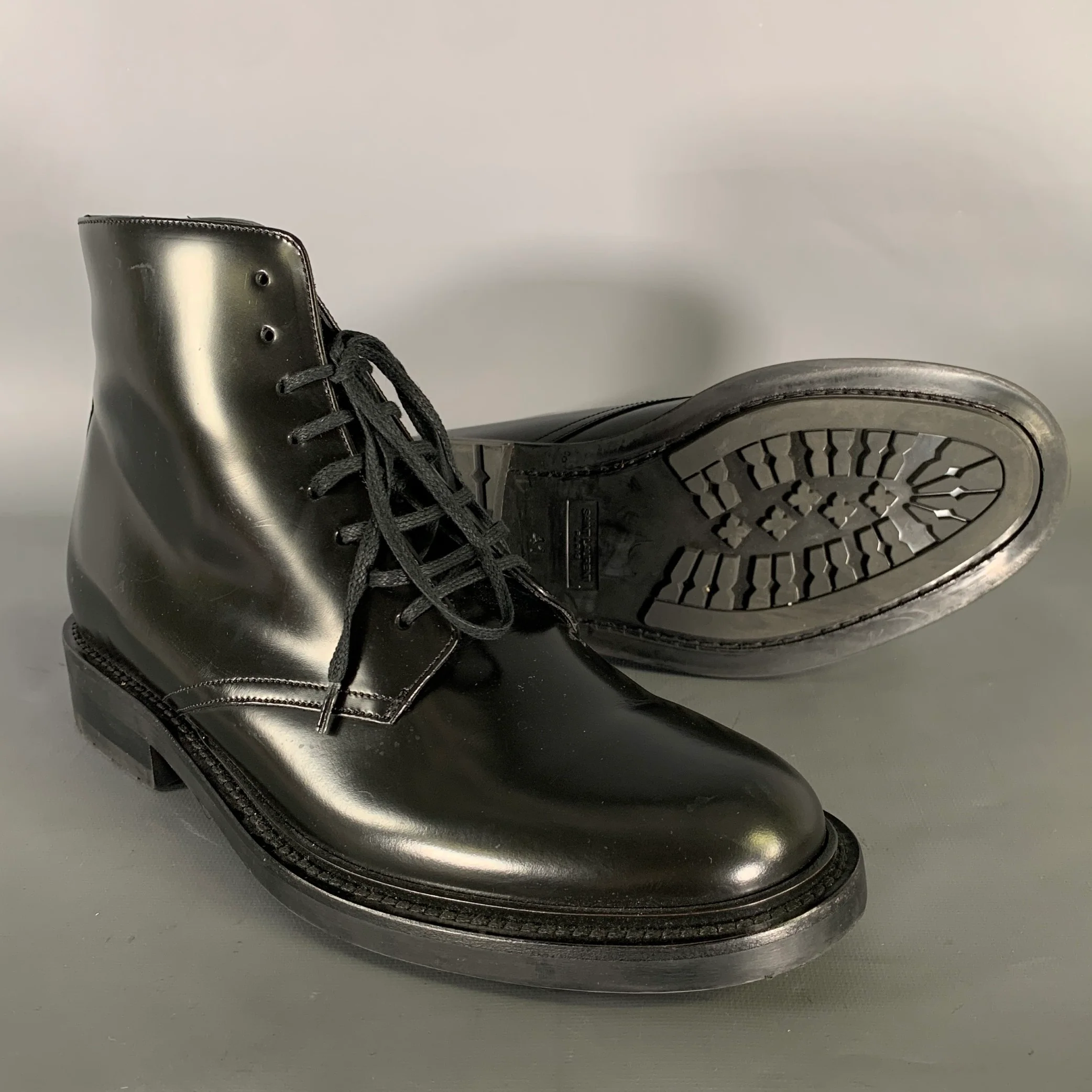 SAINT LAURENT Size 8 Black Leather Lace Up Boots - Image 5