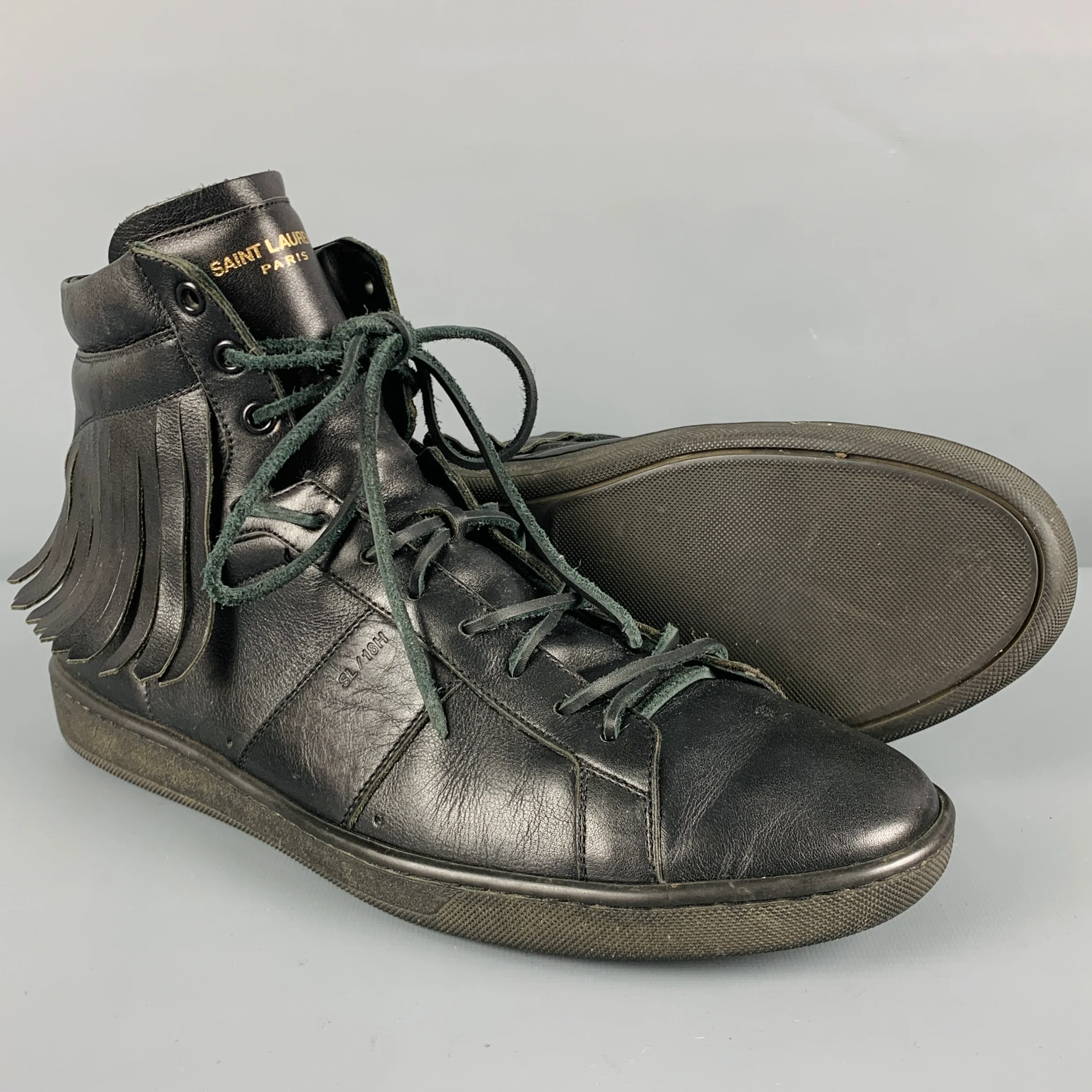 SAINT LAURENT Size 9.5 Black Fringe High Top Sneakers - Image 5