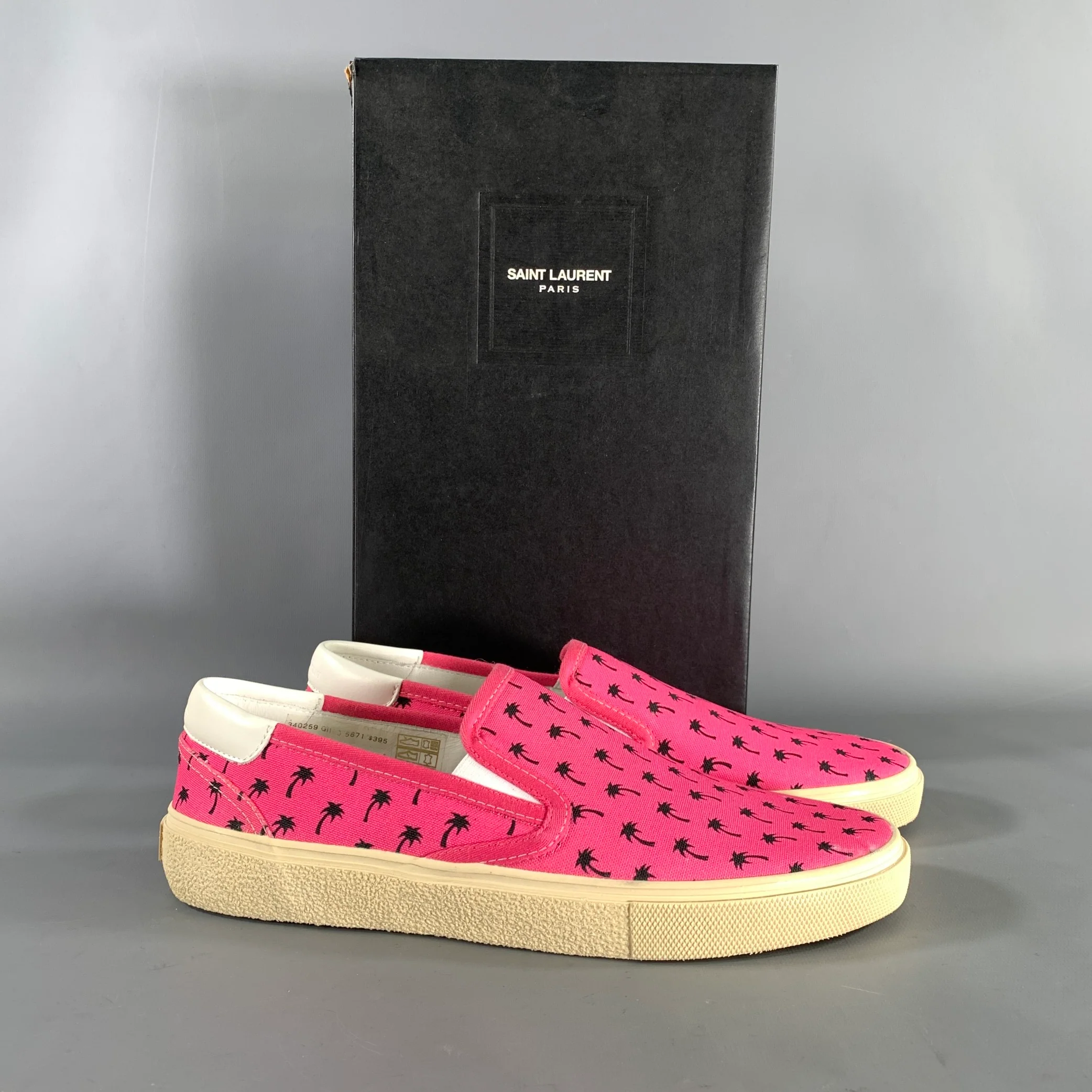 SAINT LAURENT Size 9.5 Pink Black Palms Canvas Slip On Sneakers - Image 10