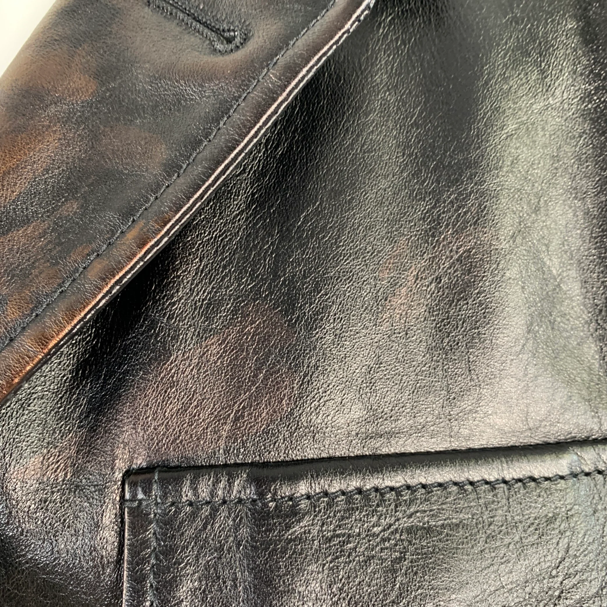 SAINT LAURENT Size M Black Calf Leather Belted Jacket - Image 8