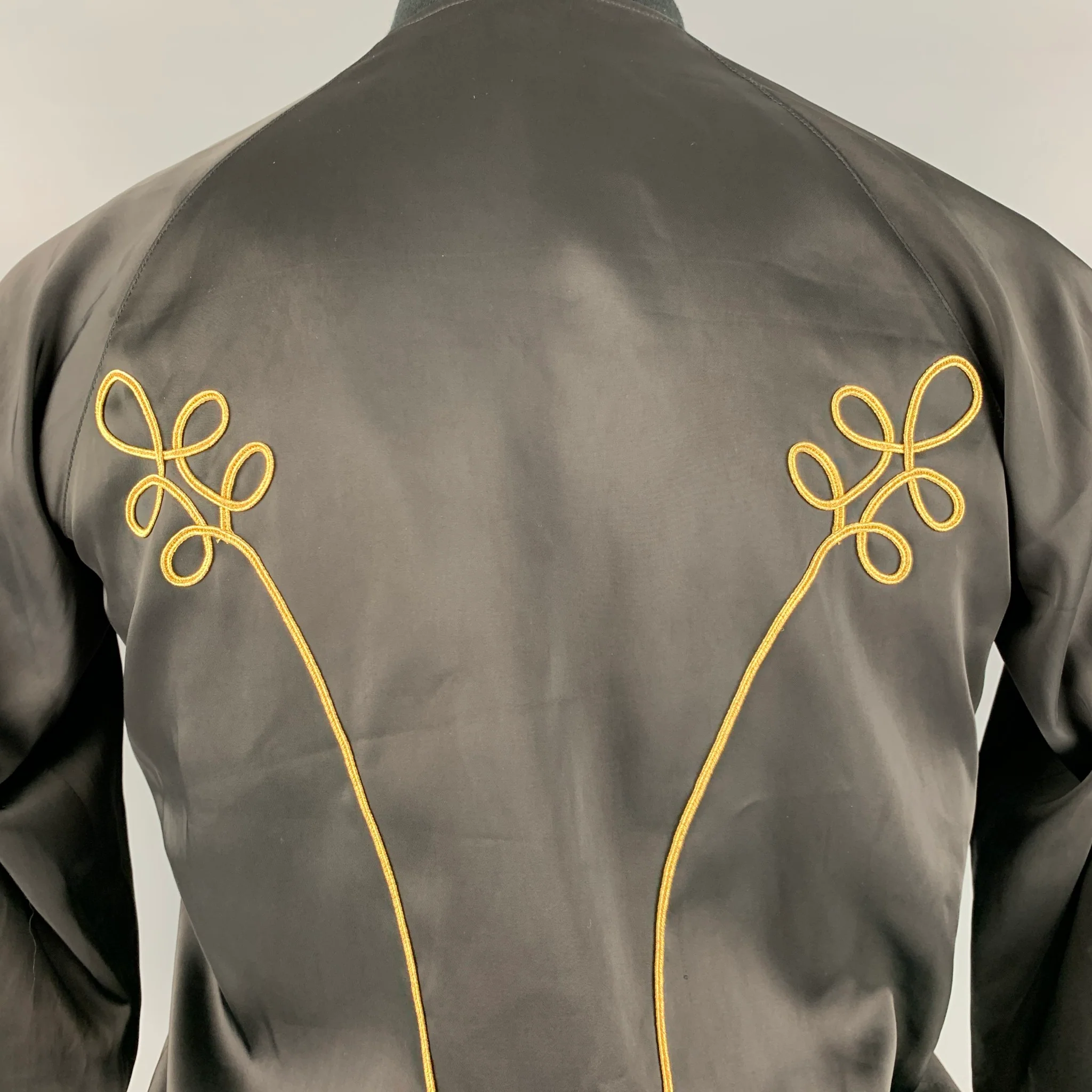 SAINT LAURENT Size M Black Gold Embroidery Cotton Bomber Jacket - Image 5