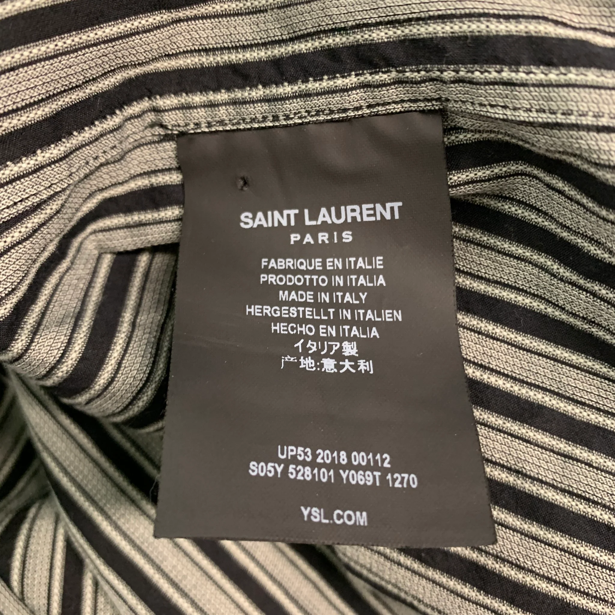 SAINT LAURENT Size M Black Grey Stripe Cotton Long Sleeve Shirt - Image 6
