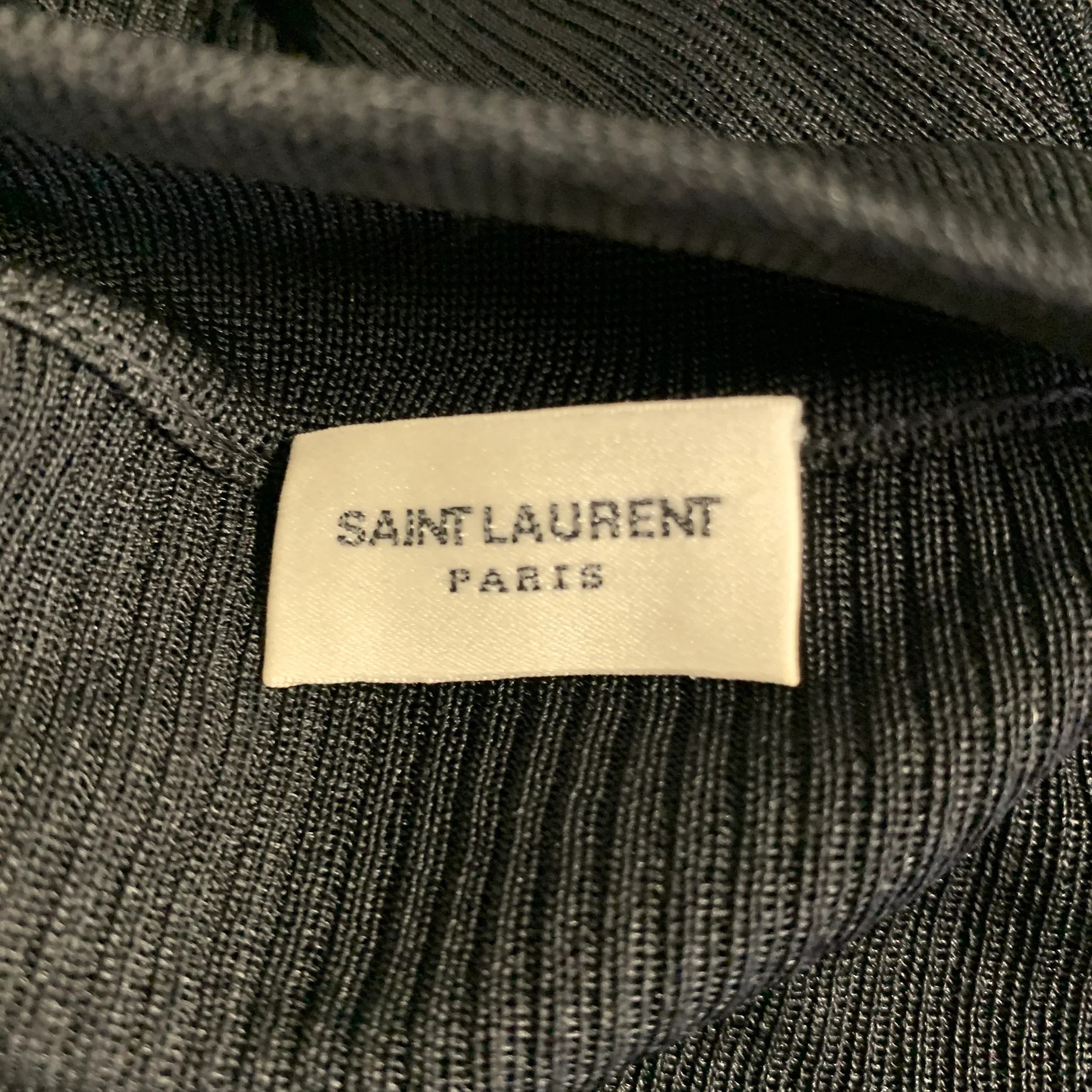 SAINT LAURENT Size M Black Silk Ribbed Turtleneck Casual Top - Image 5