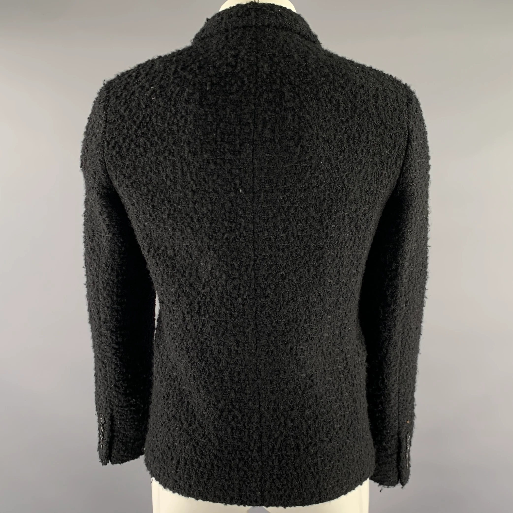 SAINT LAURENT Size M Black Tweed Wool Polyamide Coat - Image 4