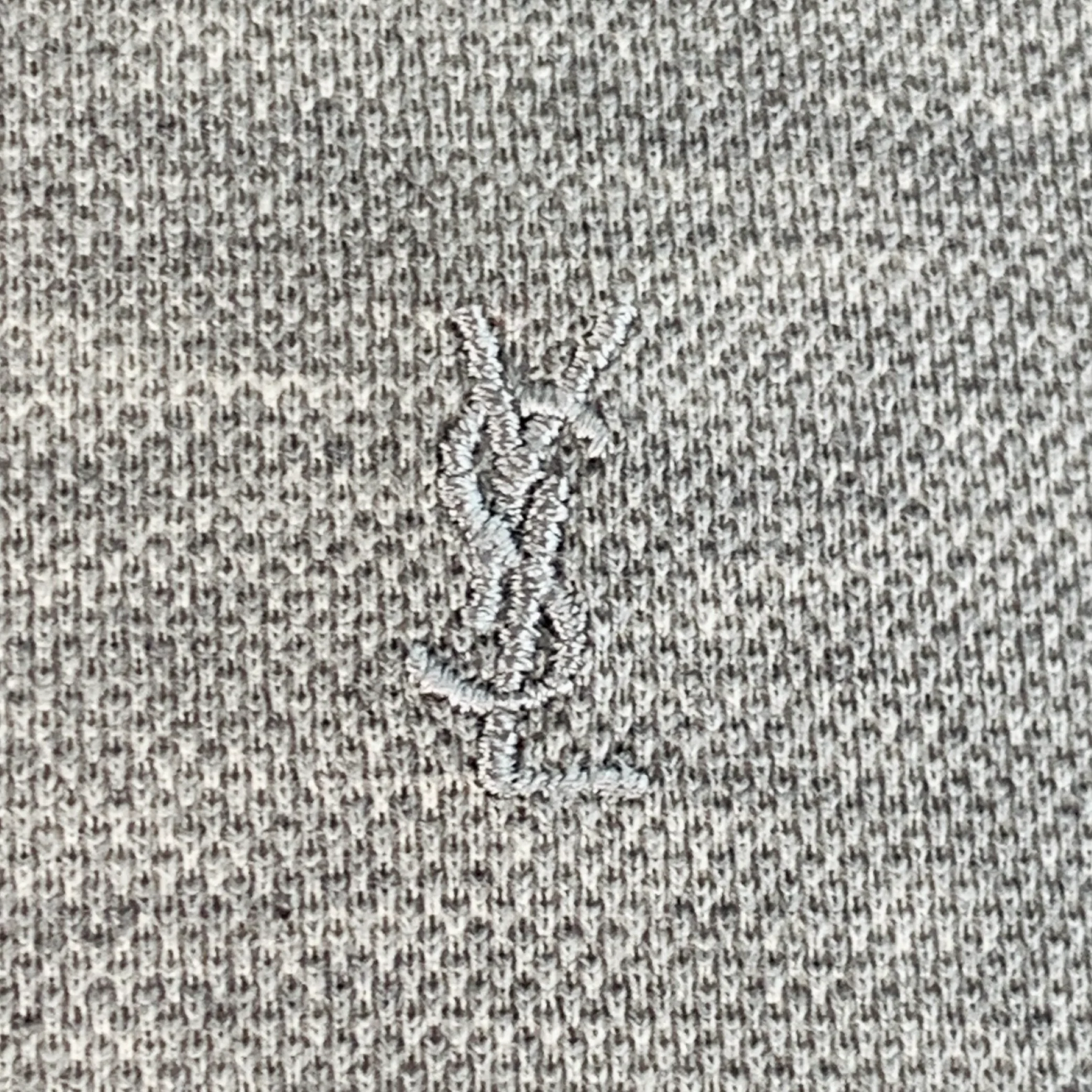 SAINT LAURENT Size M Grey Pique Cotton Logo Short Sleeve Polo - Image 2