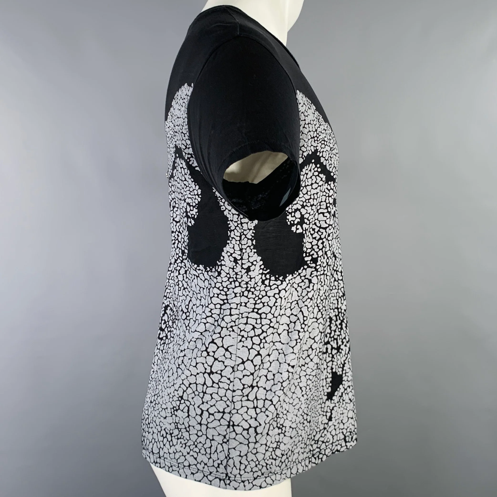 SAINT LAURENT Size S Black Grey Marbled Short Sleeve T-shirt - Image 3
