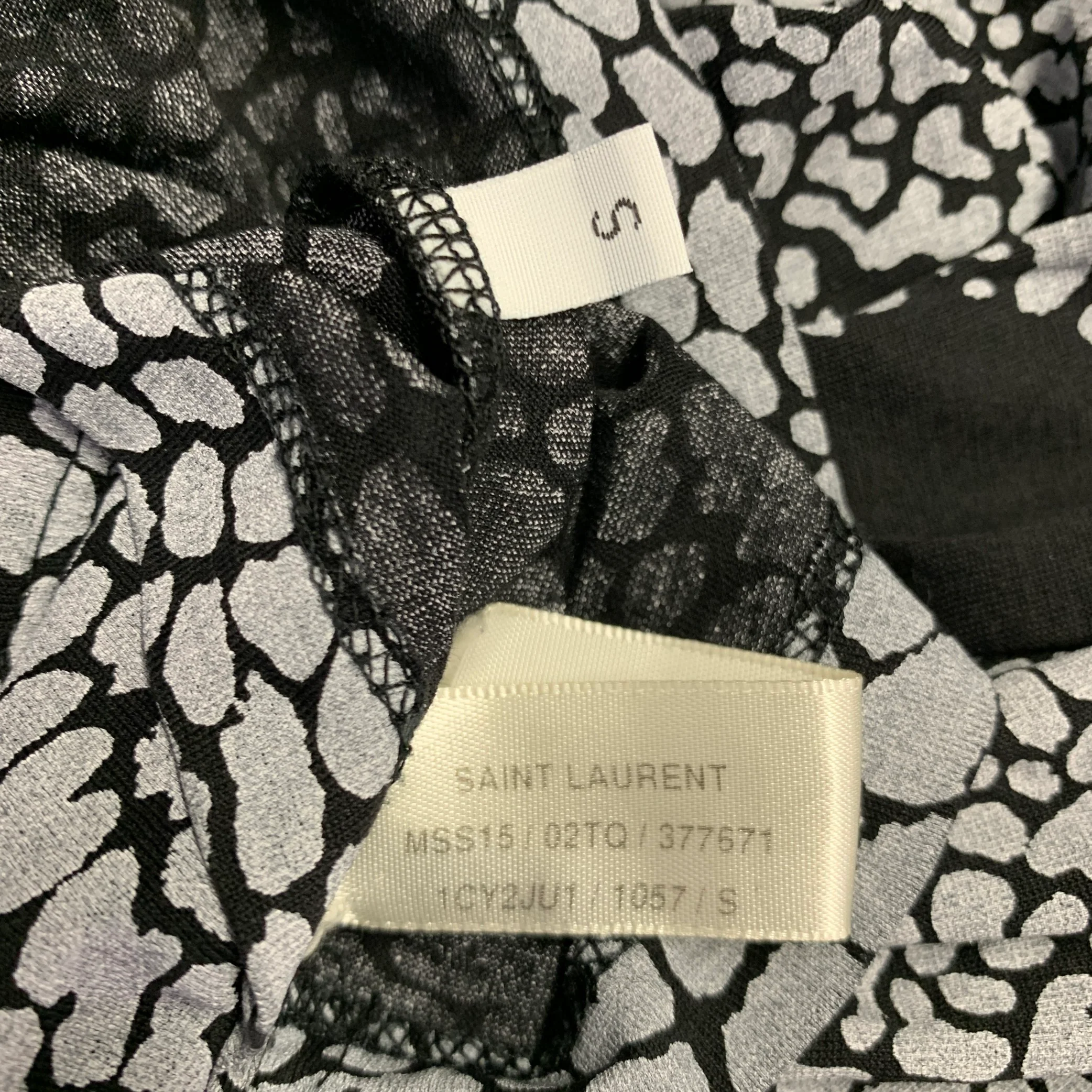 SAINT LAURENT Size S Black Grey Marbled Short Sleeve T-shirt - Image 6