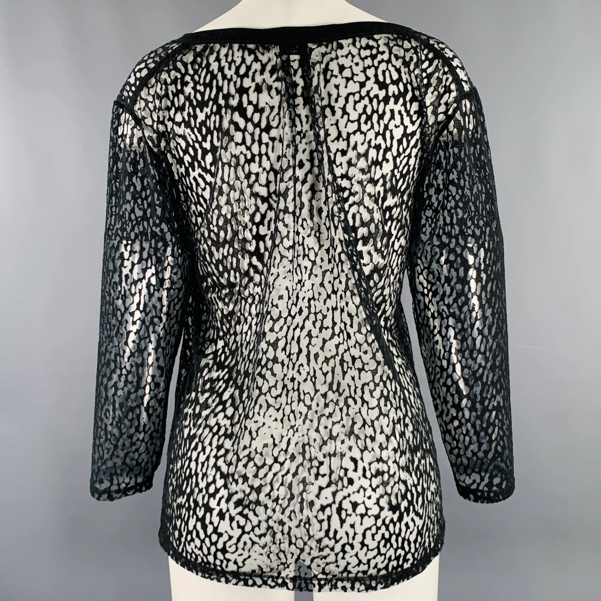 SAINT LAURENT Size S Black Lyocell Blend See Through Animal Print Casual Top - Image 4
