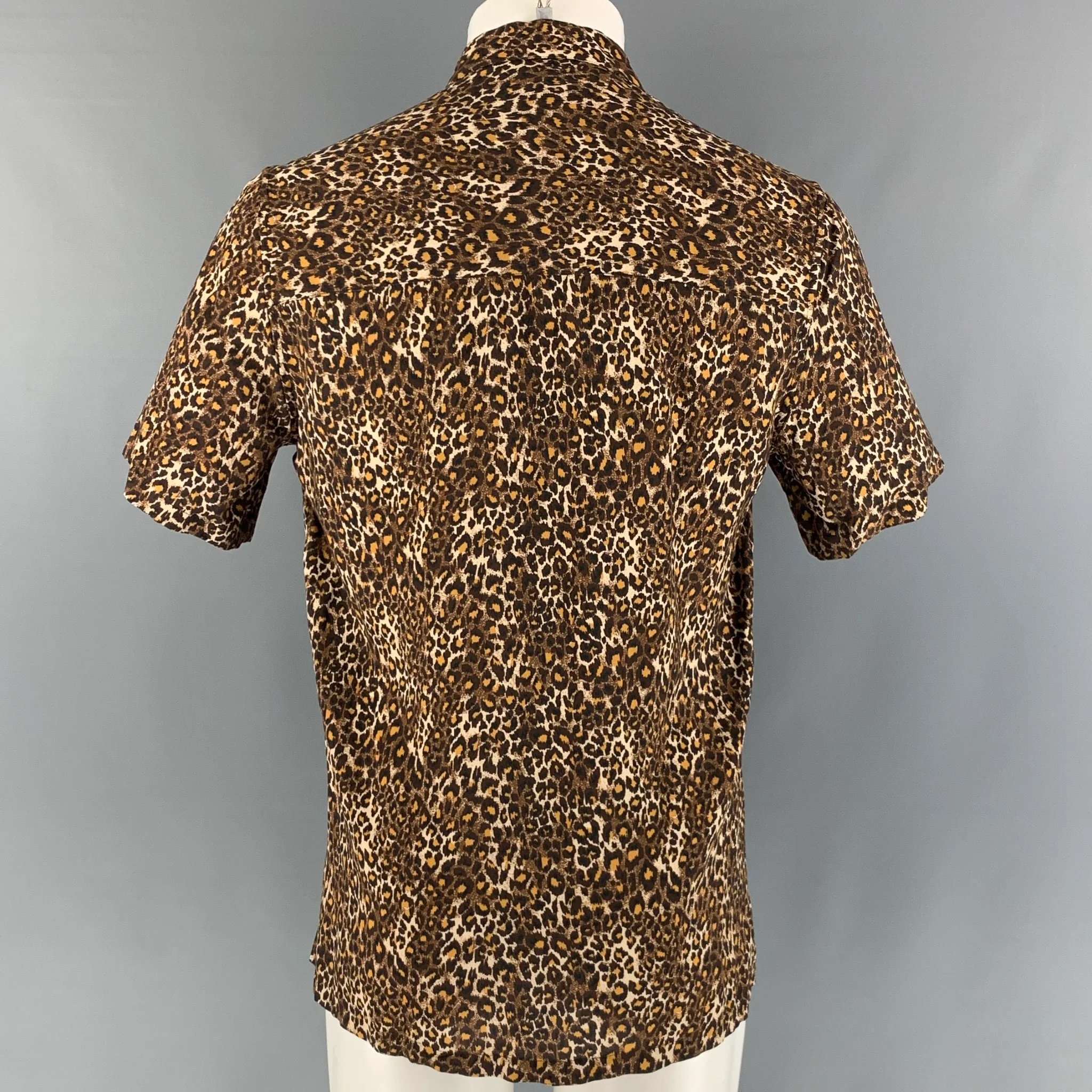SAINT LAURENT Size S Brown Tan Animal Camp Short Sleeve Shirt - Image 3