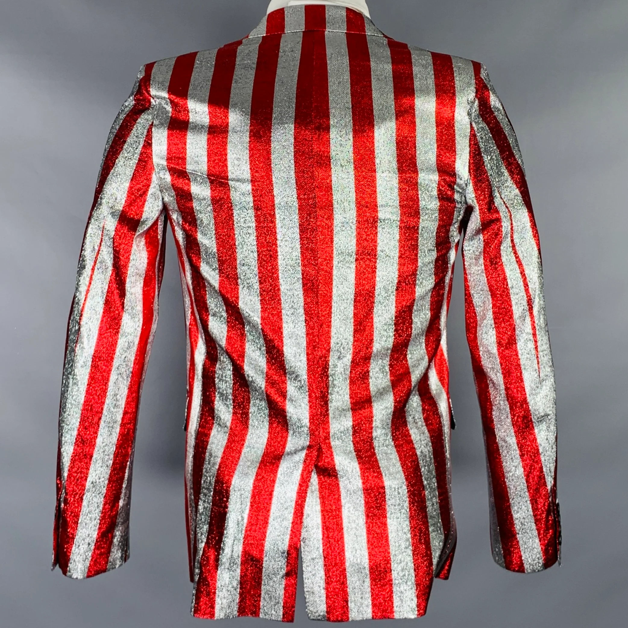 SAINT LAURENT SS15 Size 34 Red Silver Stripe Viscose Blend Sport Coat - Image 3