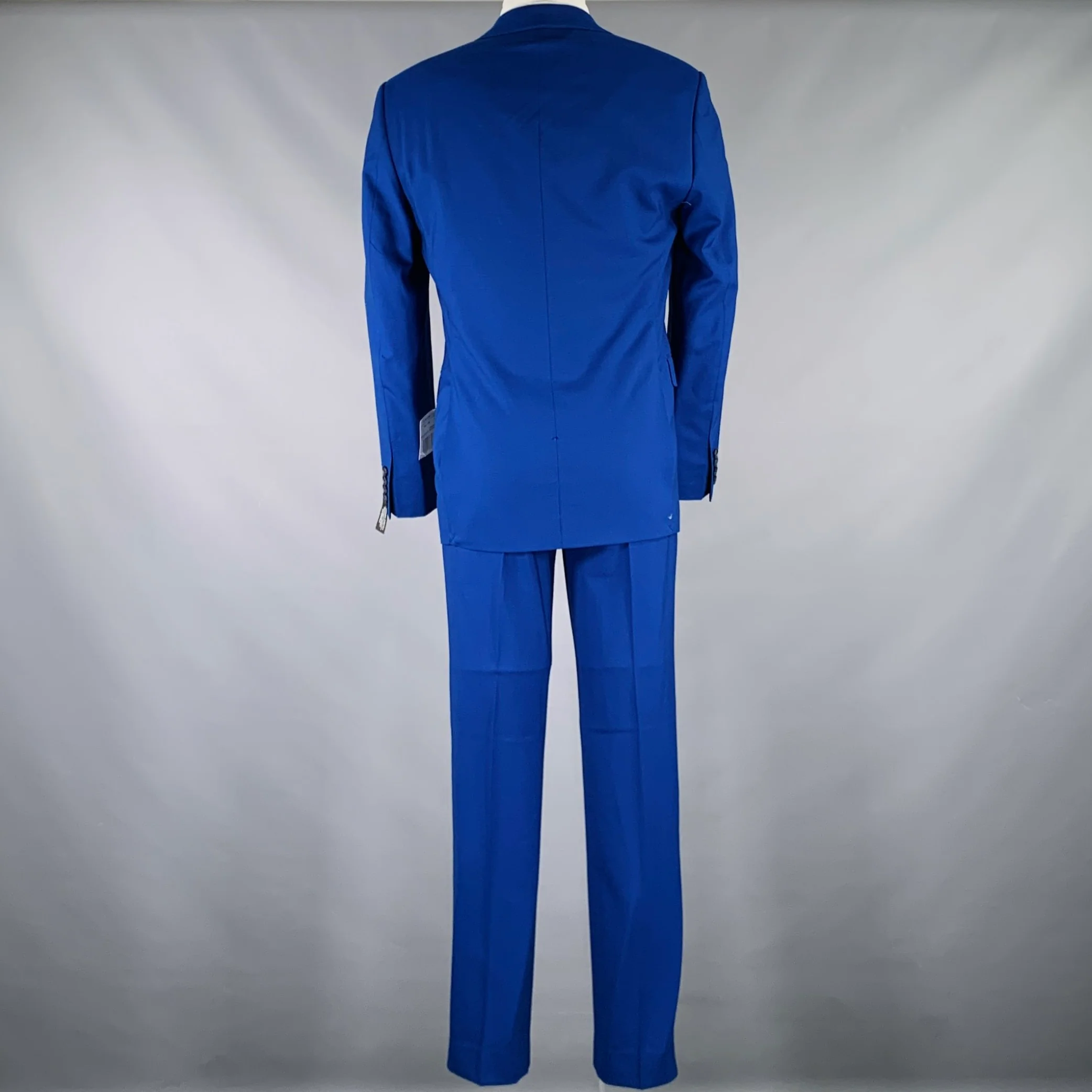 SAKS FIFTH AVENUE Size 38 Royal Blue Wool Notch Lapel Suit - Image 5