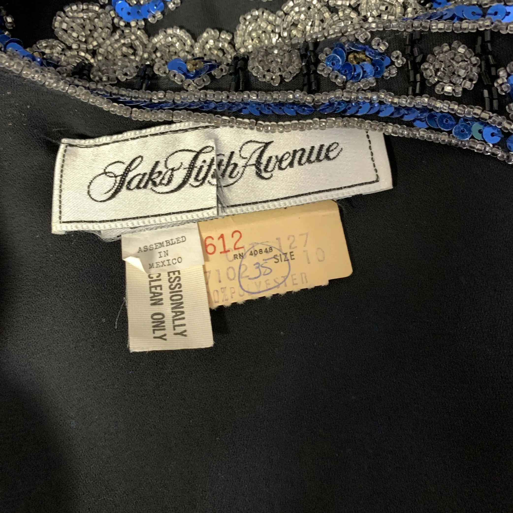 SAKS FIFTH AVENUE Size 4 Navy Blue Polyester Geometric Long Sleeve Dress Top - Image 5