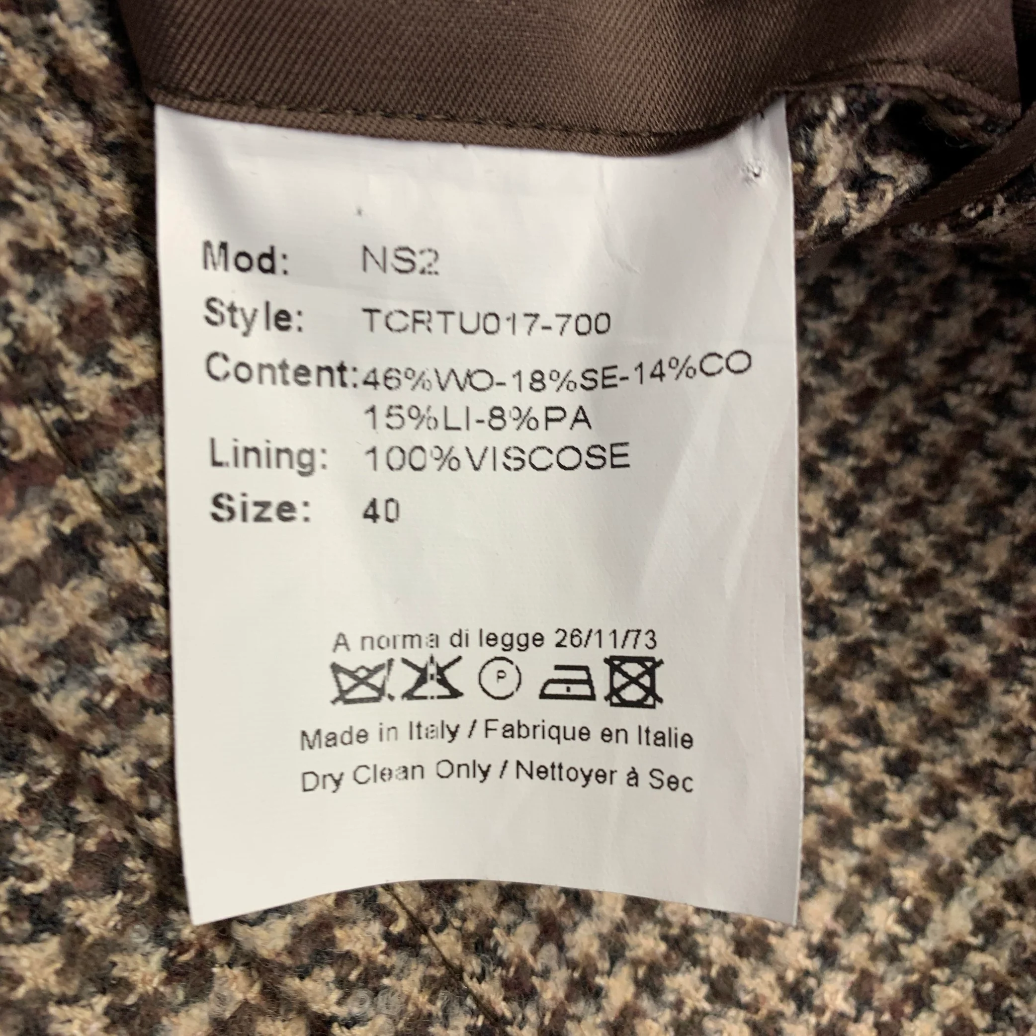 SAKS FIFTH AVENUE Size 40 Khaki Brown Houndstooth Wool Blend Sport Coat - Image 10