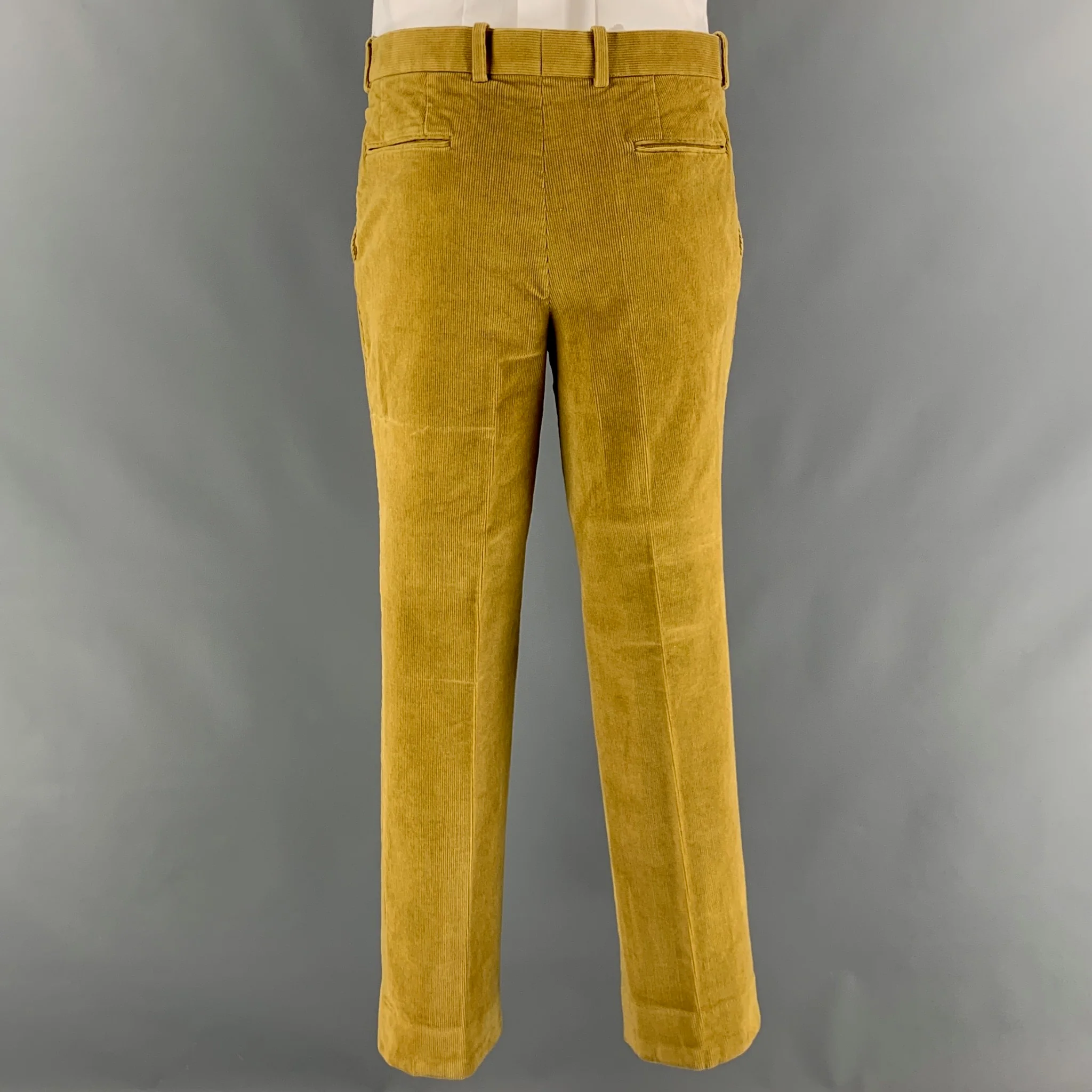 SAKS FIFTH AVENUE Size 40 Yellow Corduroy Notch Lapel Suit - Image 6