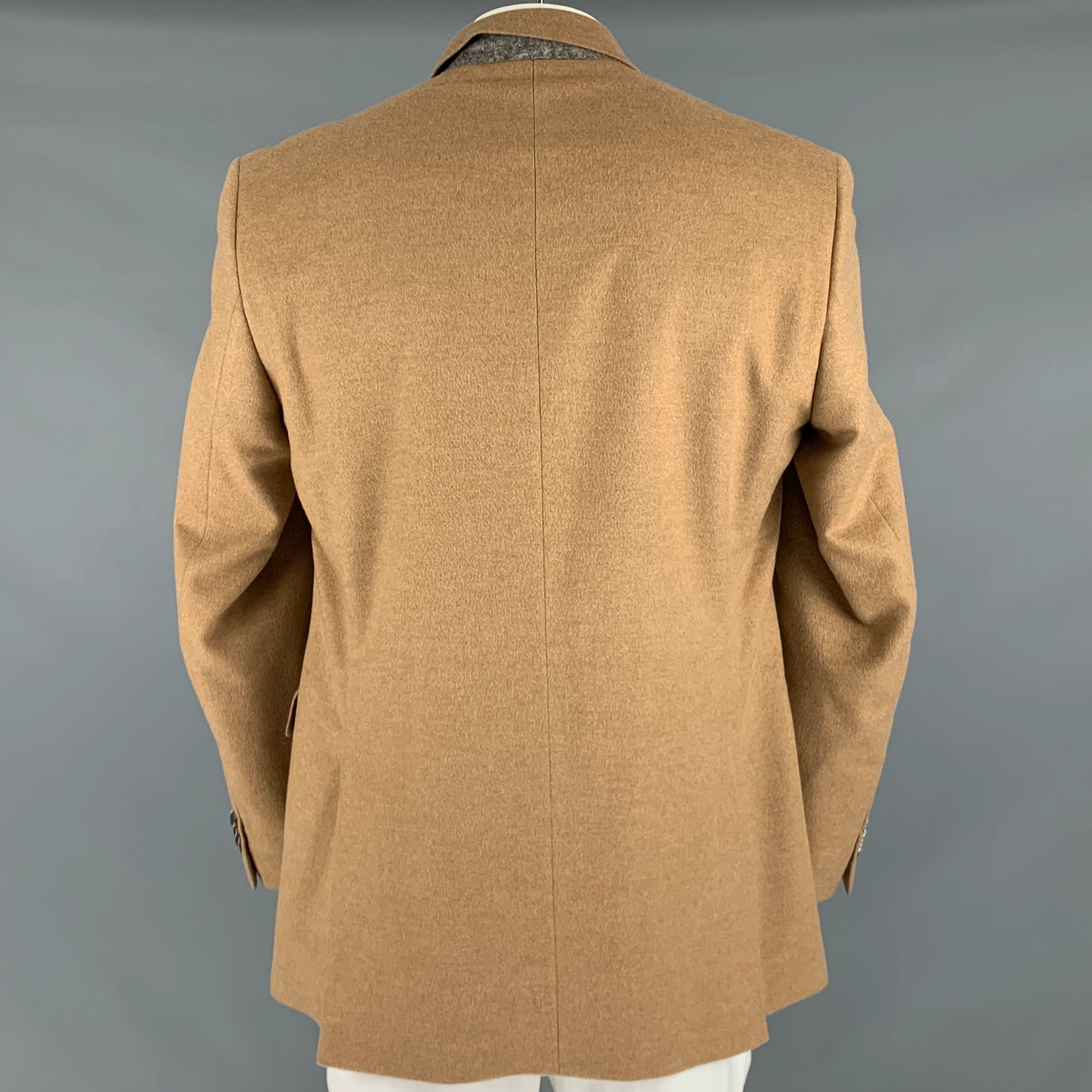 SAKS FIFTH AVENUE Size 44 Tan Cashmere Notch Lapel Sport Coat - Image 3