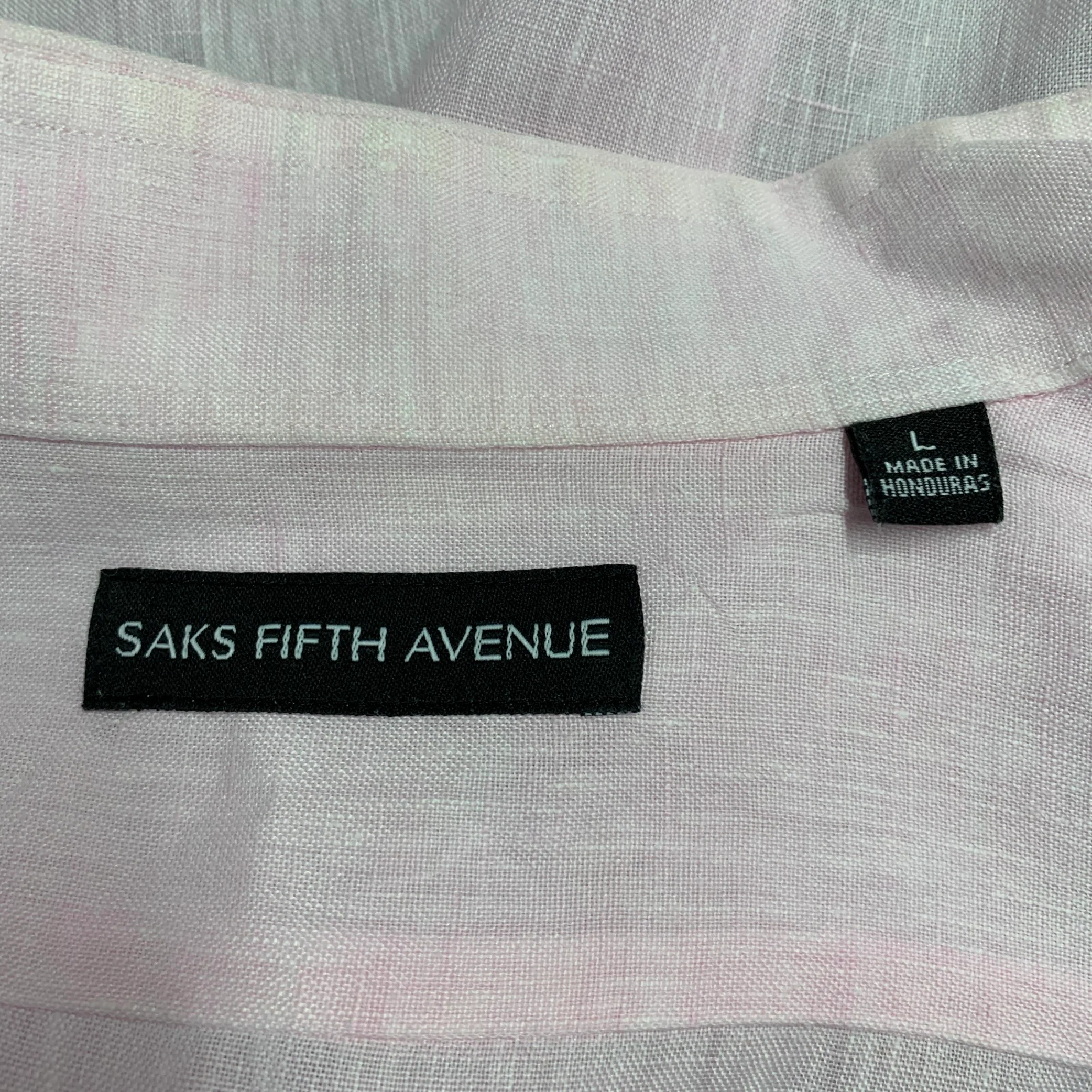 SAKS FIFTH AVENUE Size L Pink Linen Button Up Long Sleeve Shirt - Image 5