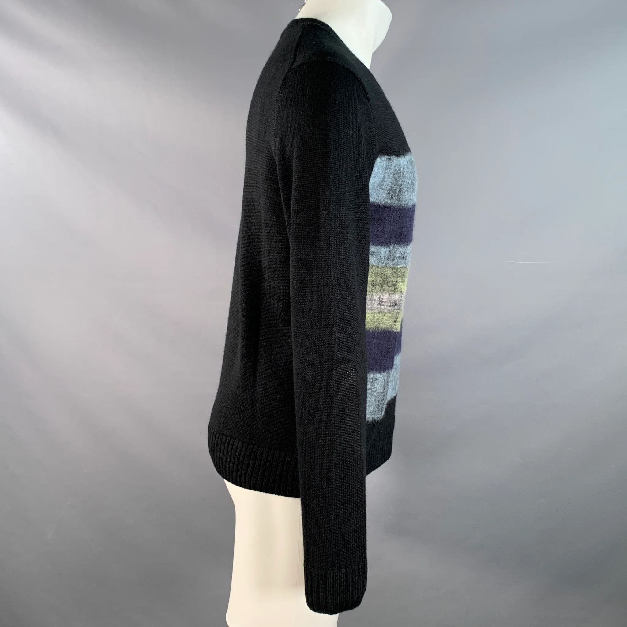 SAKS FIFTH AVENUE Size M Black Blue Yellow Stripe Acrylic Blend Sweater - Image 3