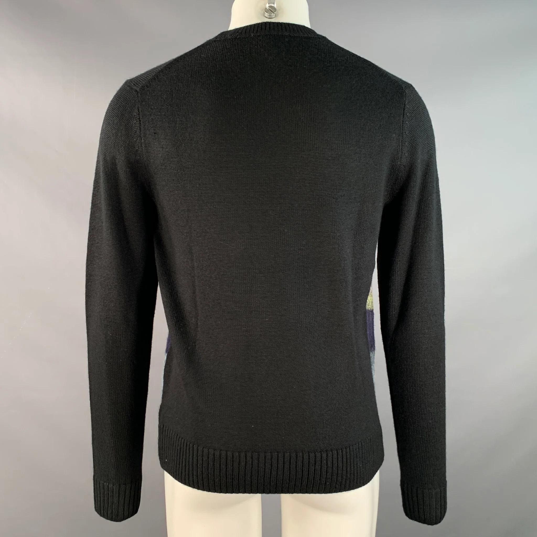 SAKS FIFTH AVENUE Size M Black Blue Yellow Stripe Acrylic Blend Sweater - Image 4