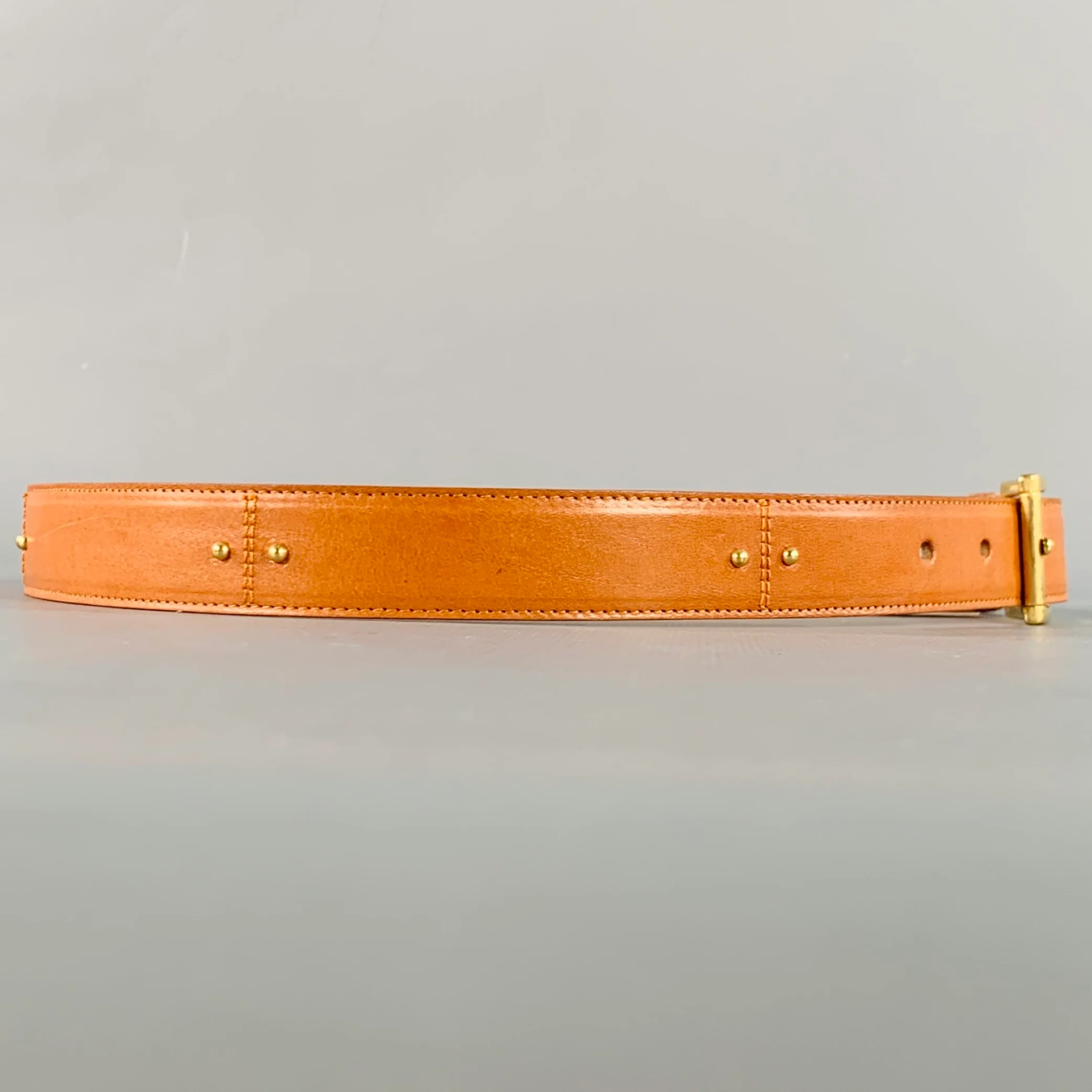 SAKS FIFTH AVENUE Size M Camel Gold Studded Leather Belt - Image 2