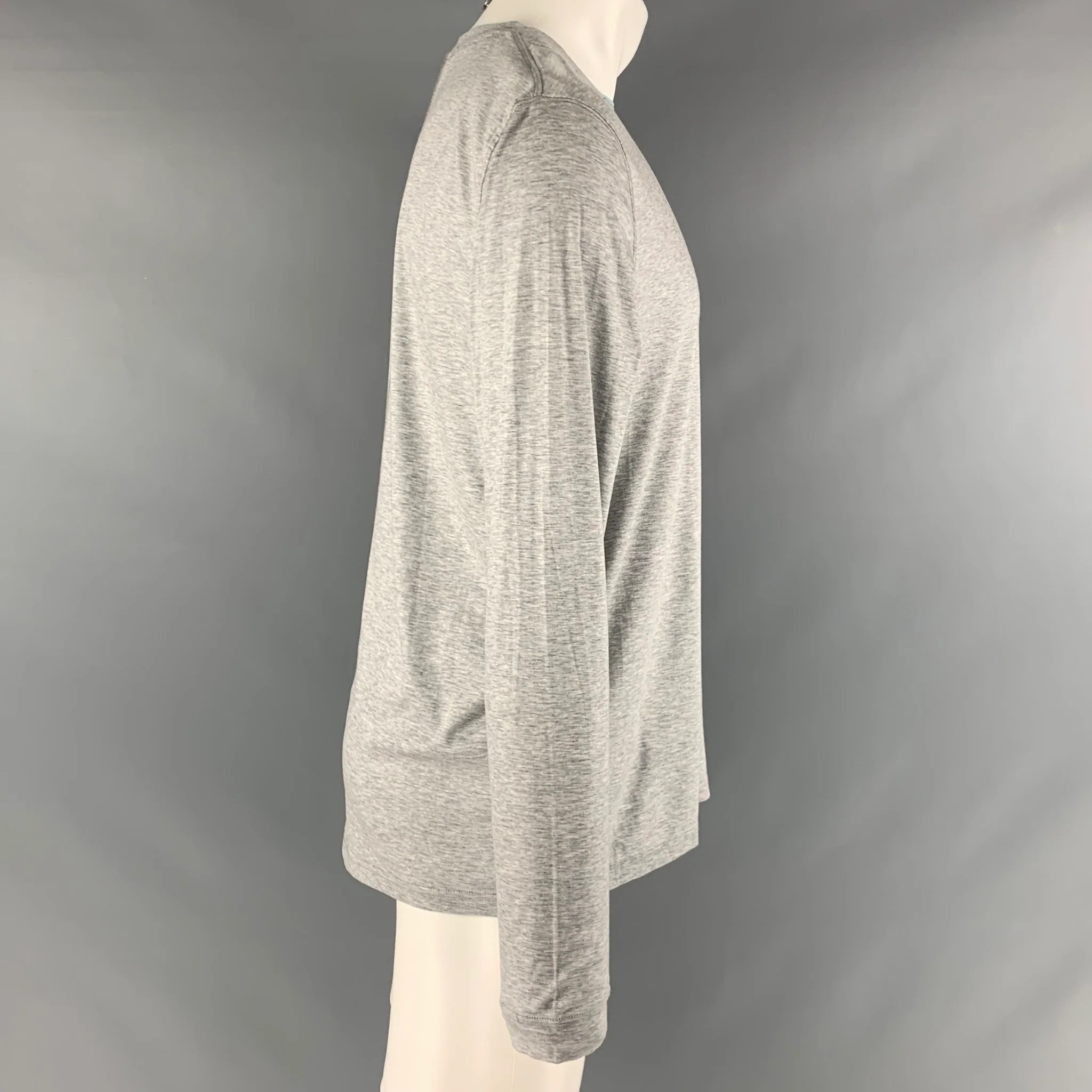 SAKS FIFTH AVENUE Size M Grey Blue Heather Lyocell Cotton Long Sleeve T-shirt - Image 2