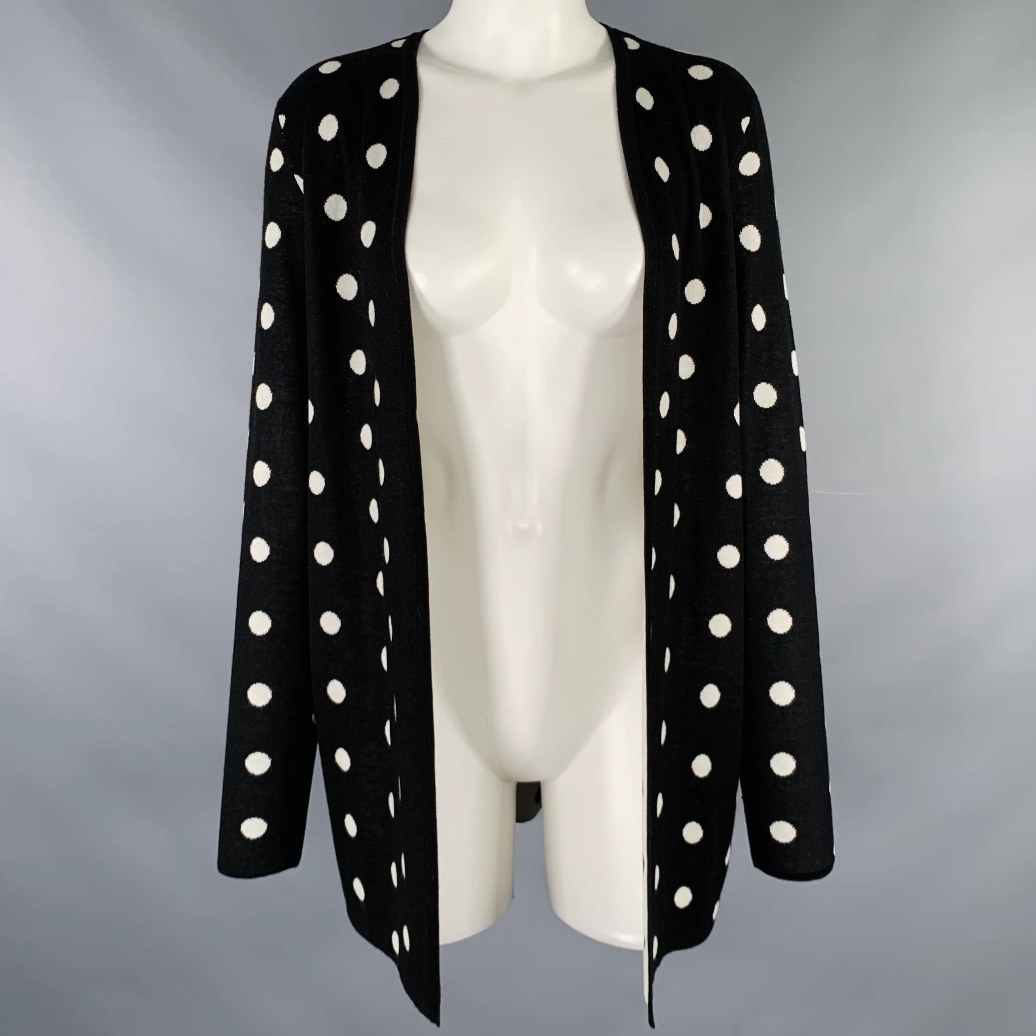 SAKS FIFTH AVENUE Size S Black White Silk Cashmere Polka Dot Cardigan