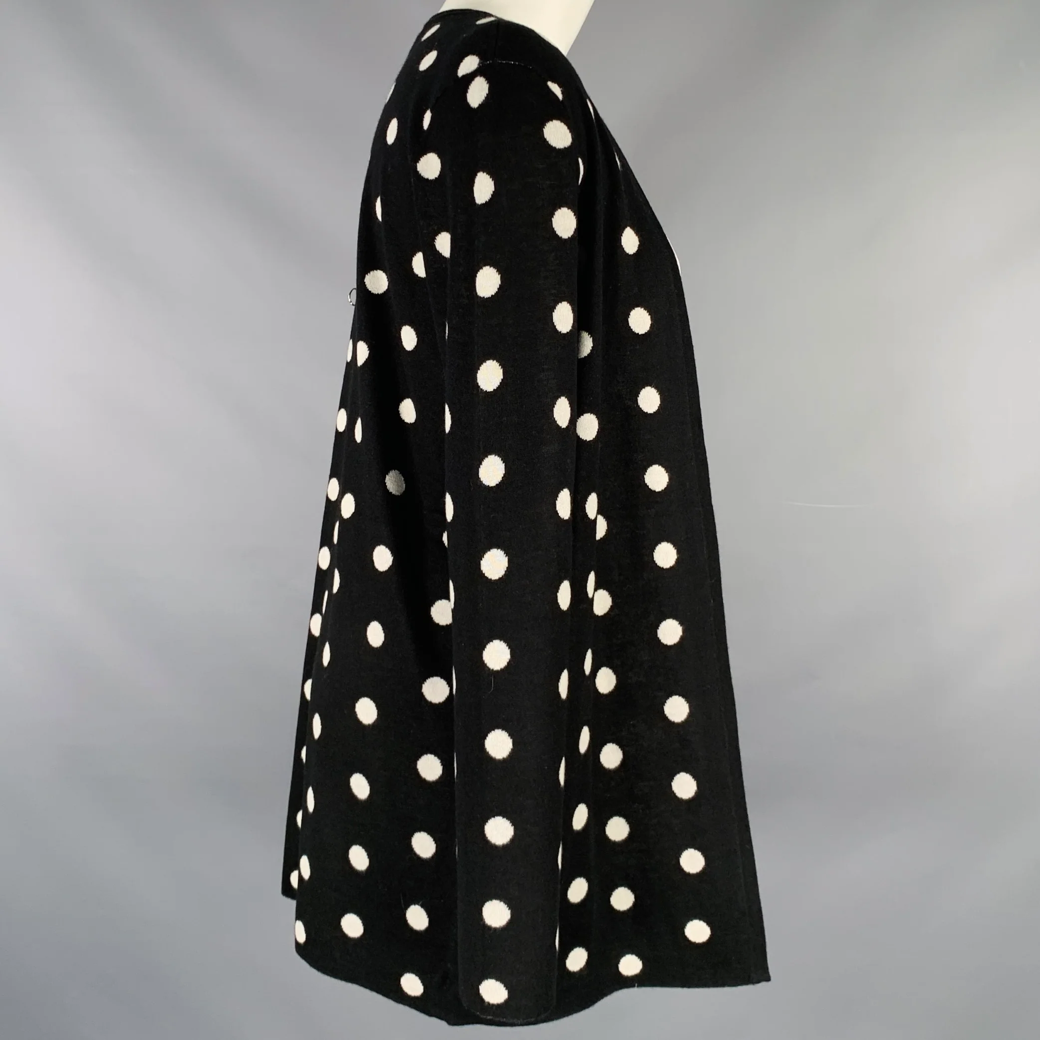 SAKS FIFTH AVENUE Size S Black White Silk Cashmere Polka Dot Cardigan - Image 2