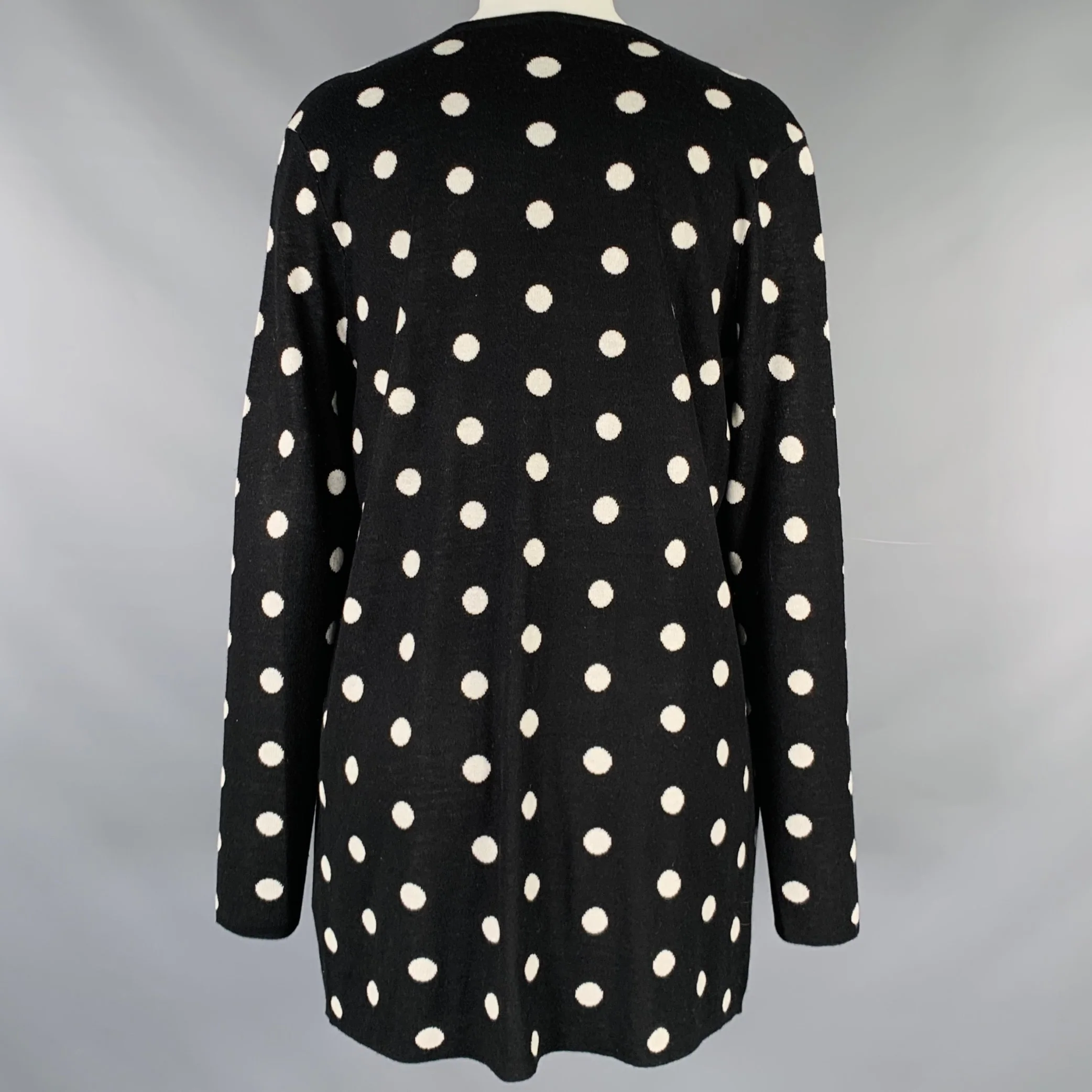 SAKS FIFTH AVENUE Size S Black White Silk Cashmere Polka Dot Cardigan - Image 3