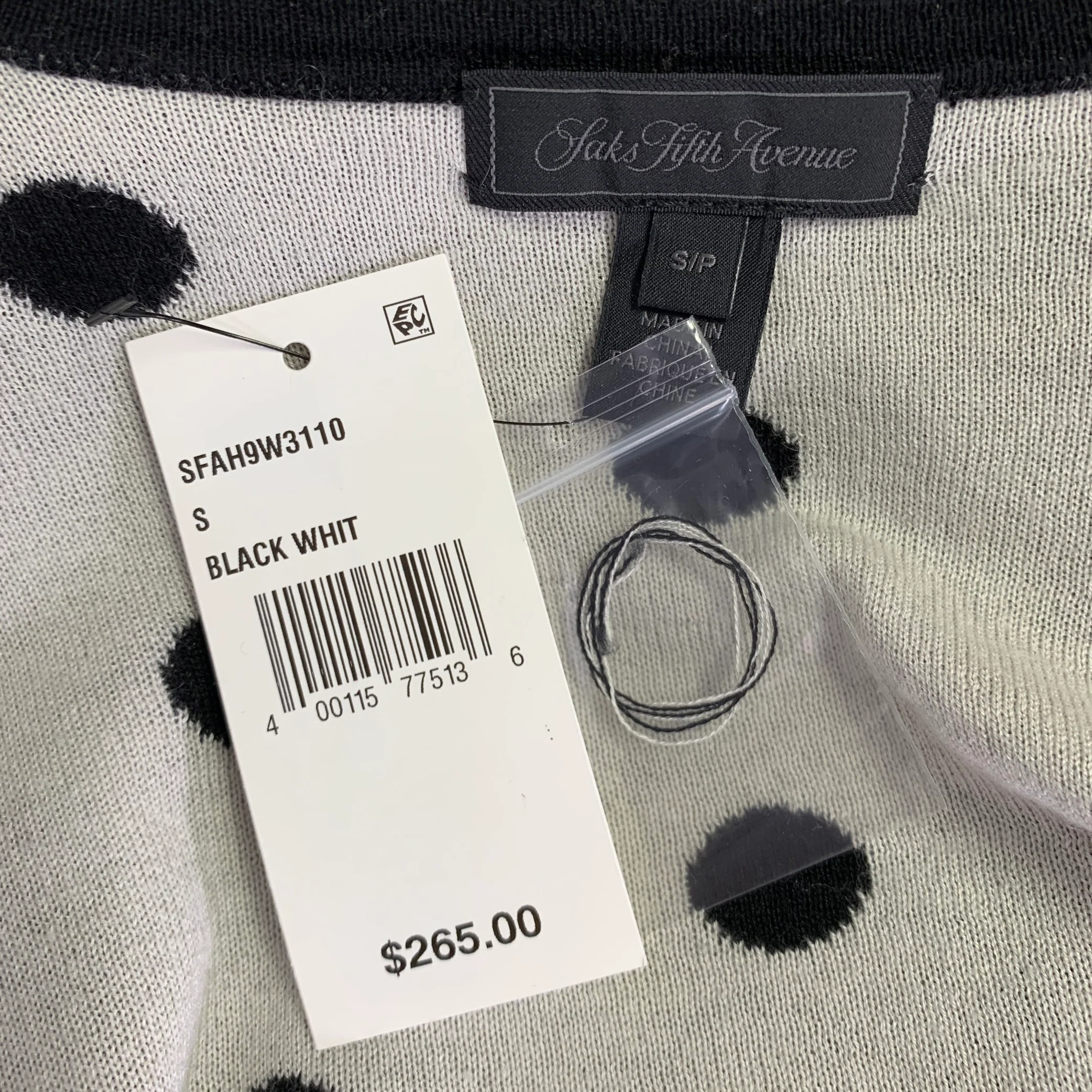 SAKS FIFTH AVENUE Size S Black White Silk Cashmere Polka Dot Cardigan - Image 4