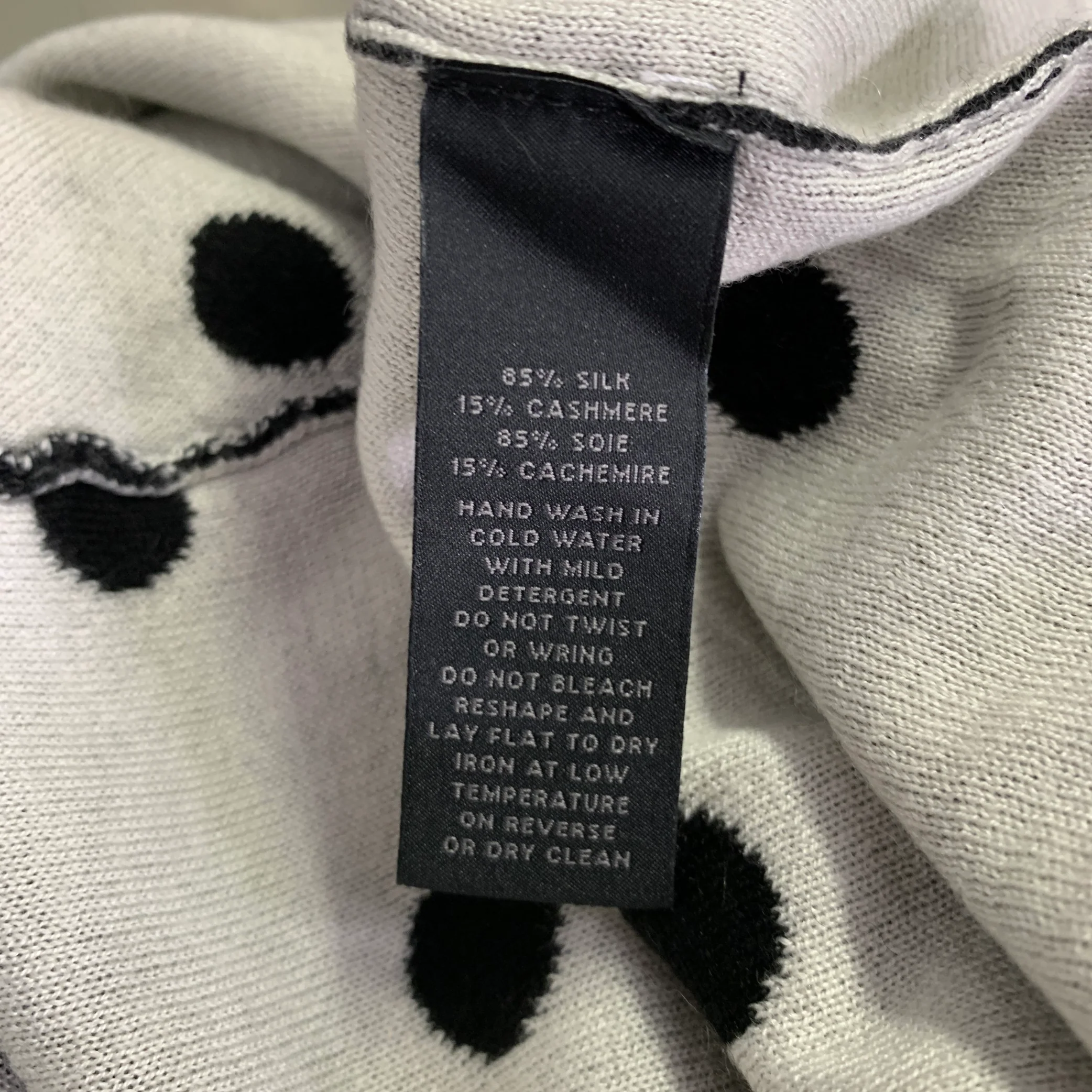 SAKS FIFTH AVENUE Size S Black White Silk Cashmere Polka Dot Cardigan - Image 5