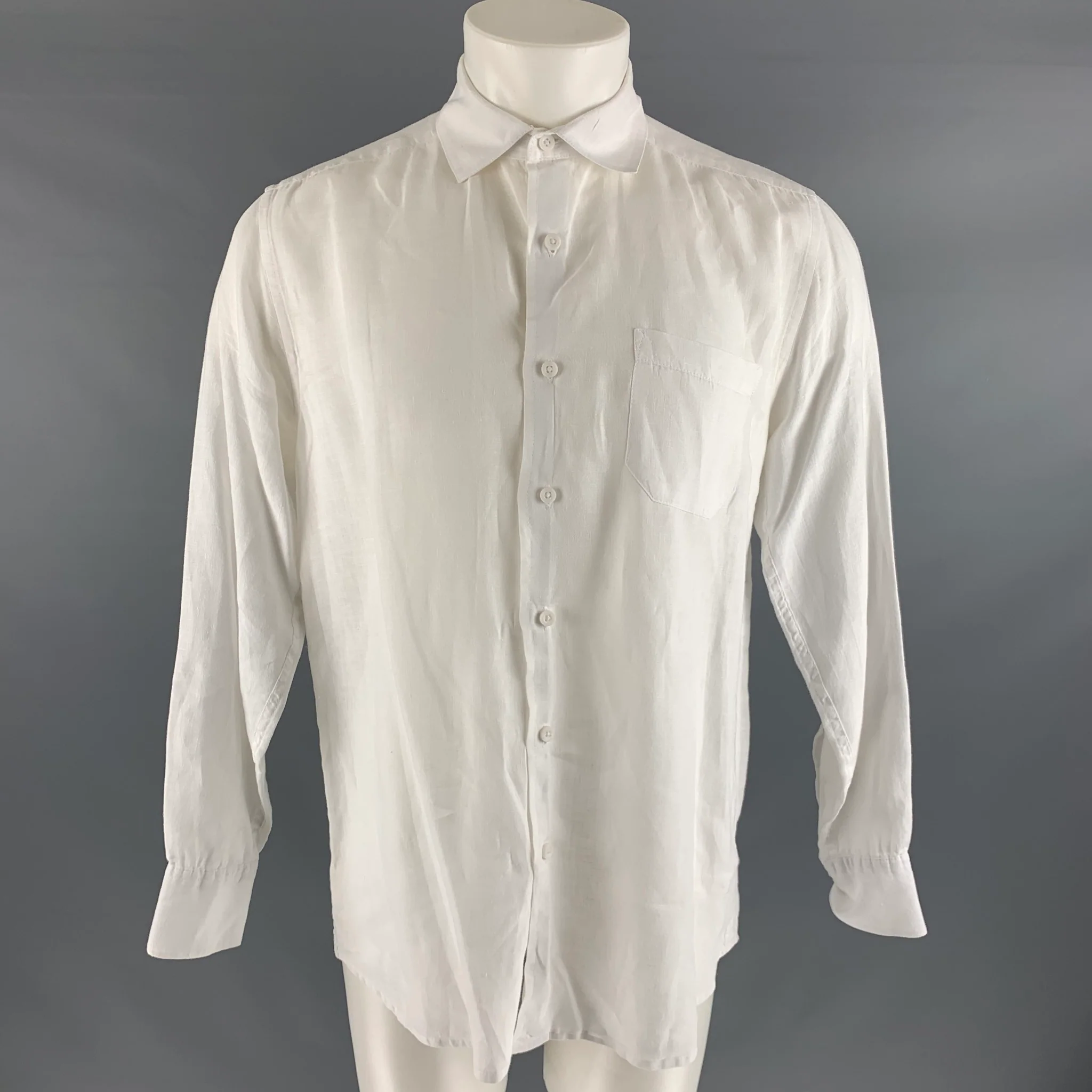SAKS FIFTH AVENUE Size S White Solid Linen Button Up Long Sleeve Shirt