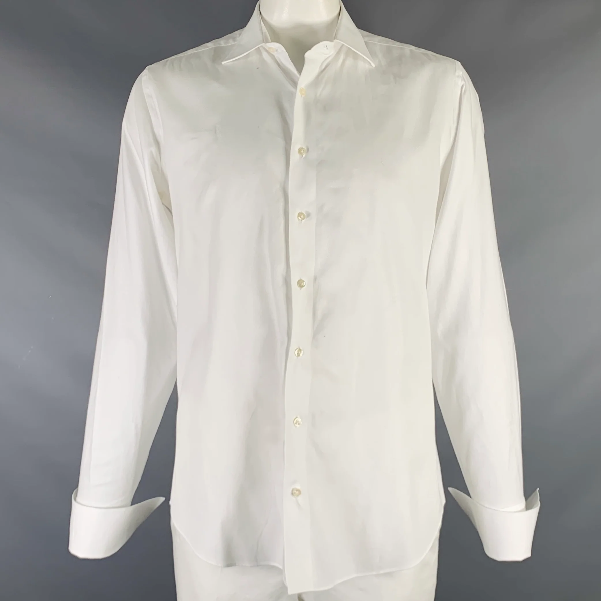 SAKS FIFTH AVENUE Size XL White Cotton French Cuff Long Sleeve Shirt