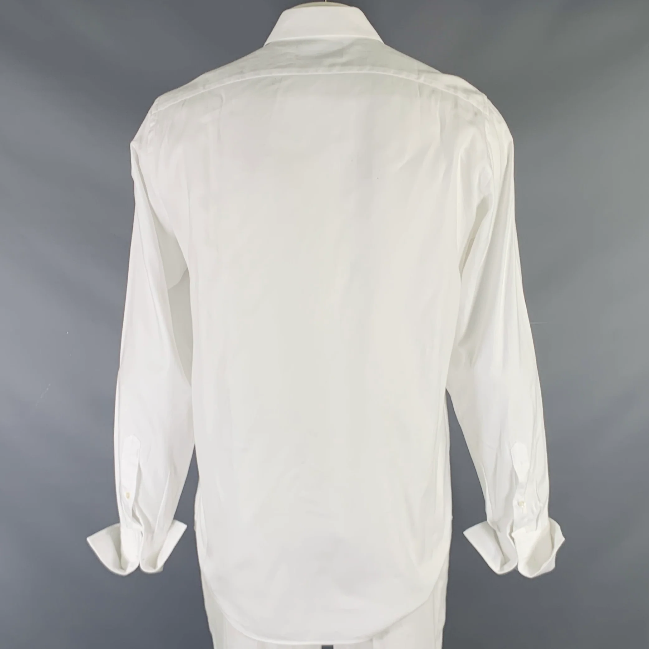 SAKS FIFTH AVENUE Size XL White Cotton French Cuff Long Sleeve Shirt - Image 3