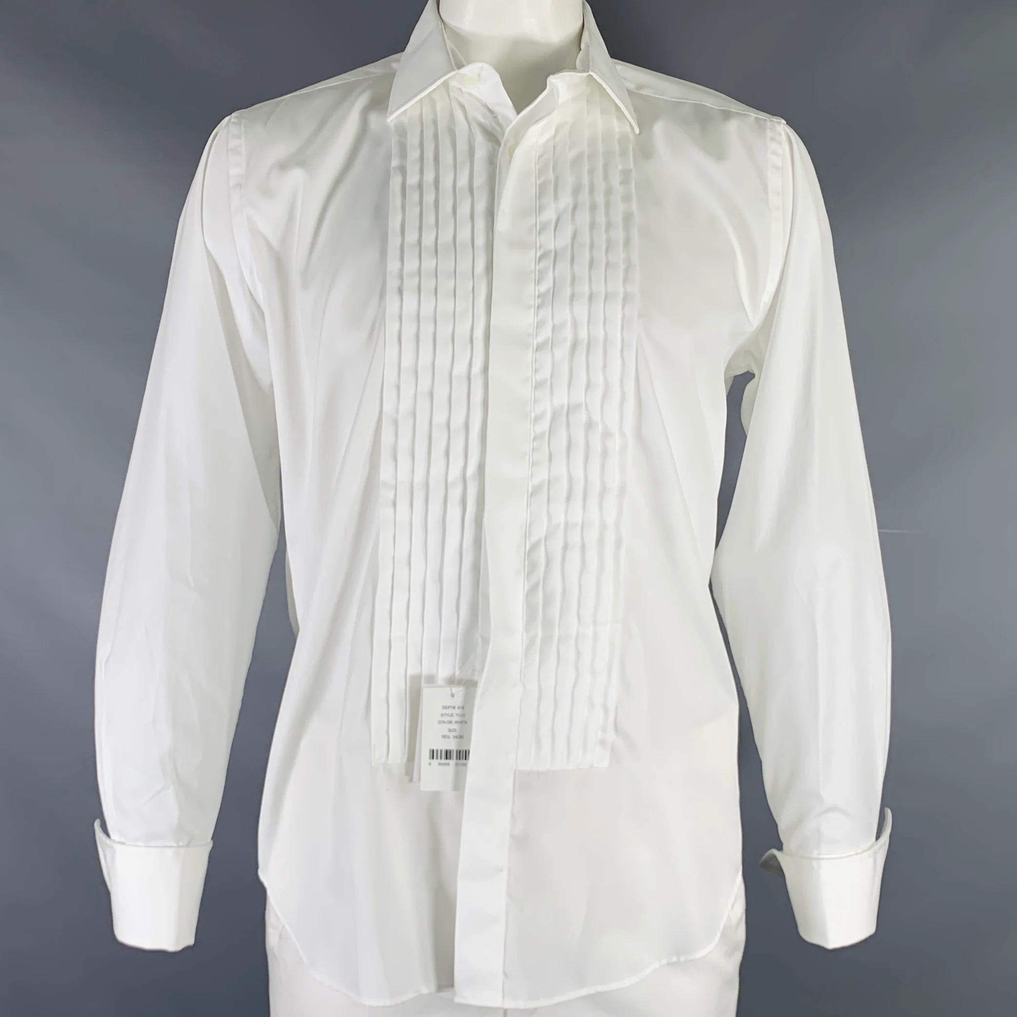 SAKS FIFTH AVENUE Size XL White Cotton French Cuff Pleated Long Sleeve Shirt
