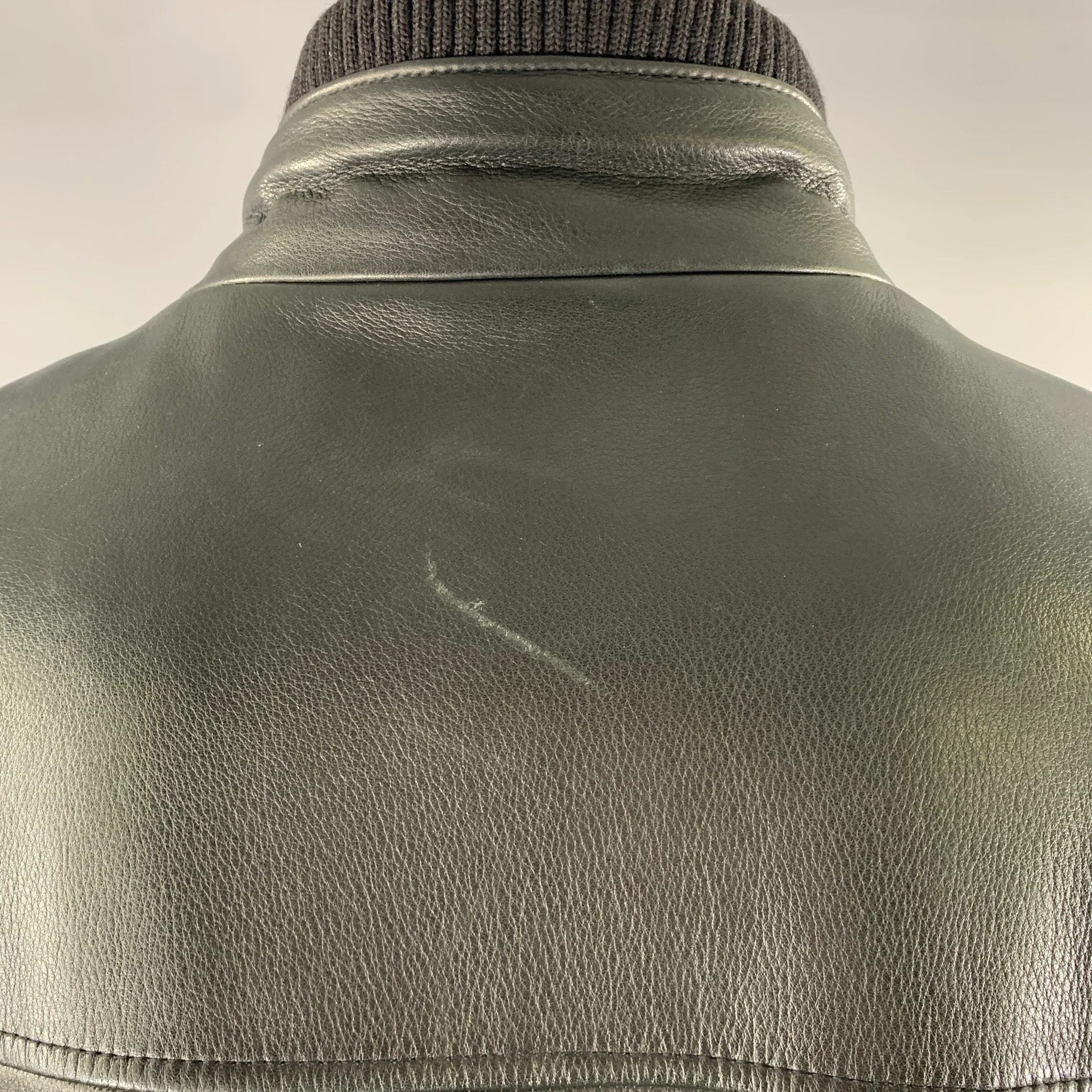 SAKS FIFTH AVENUE Size XXL Black Leather Mock Neck Zip Jacket - Image 6