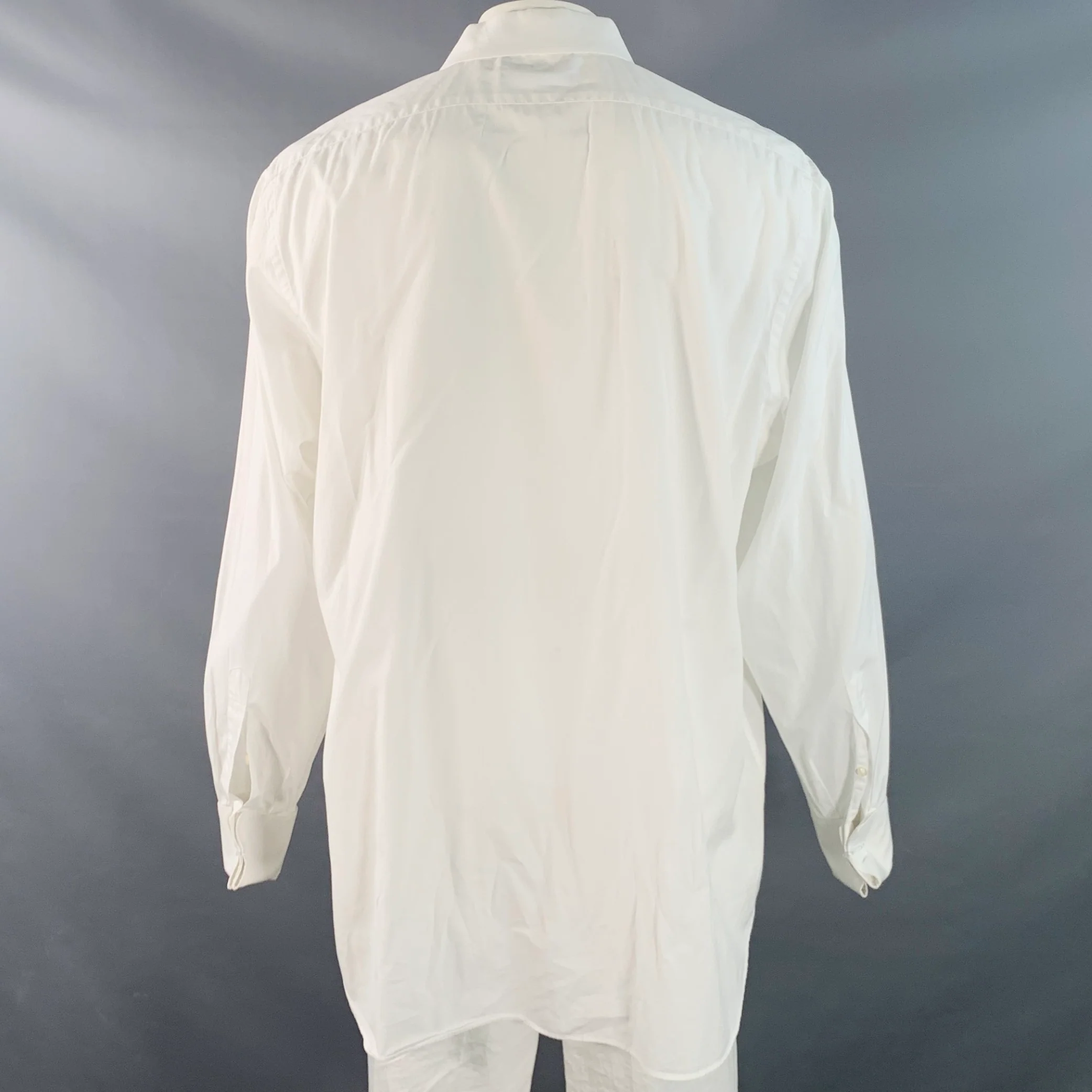 SAKS FIFTH AVENUE Size XXXL White Cotton Spread Collar Slim Fit Long Sleeve Shirt - Image 3