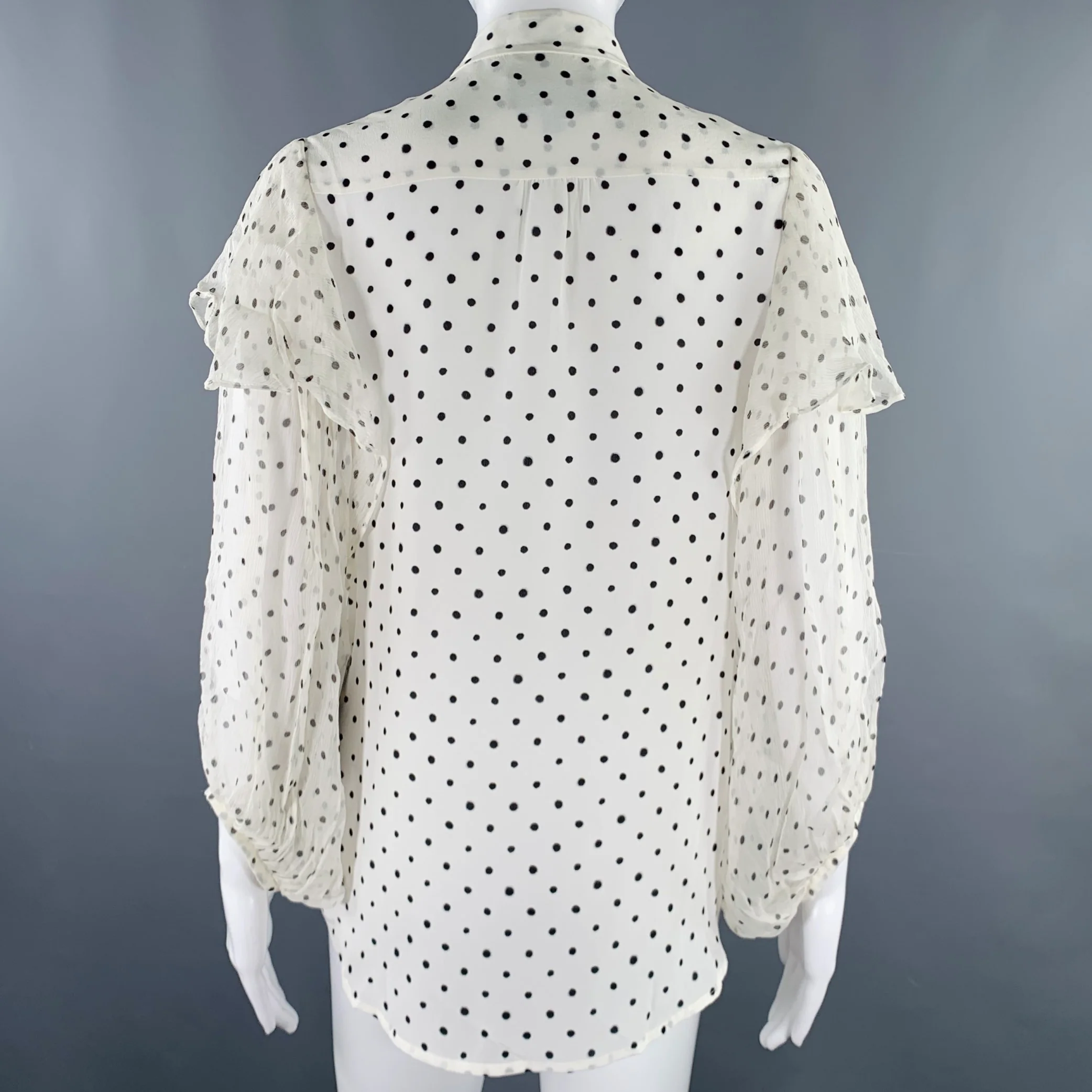 SALONI Size 2 White Black Silk Polka Dot Balloon Blouse - Image 3