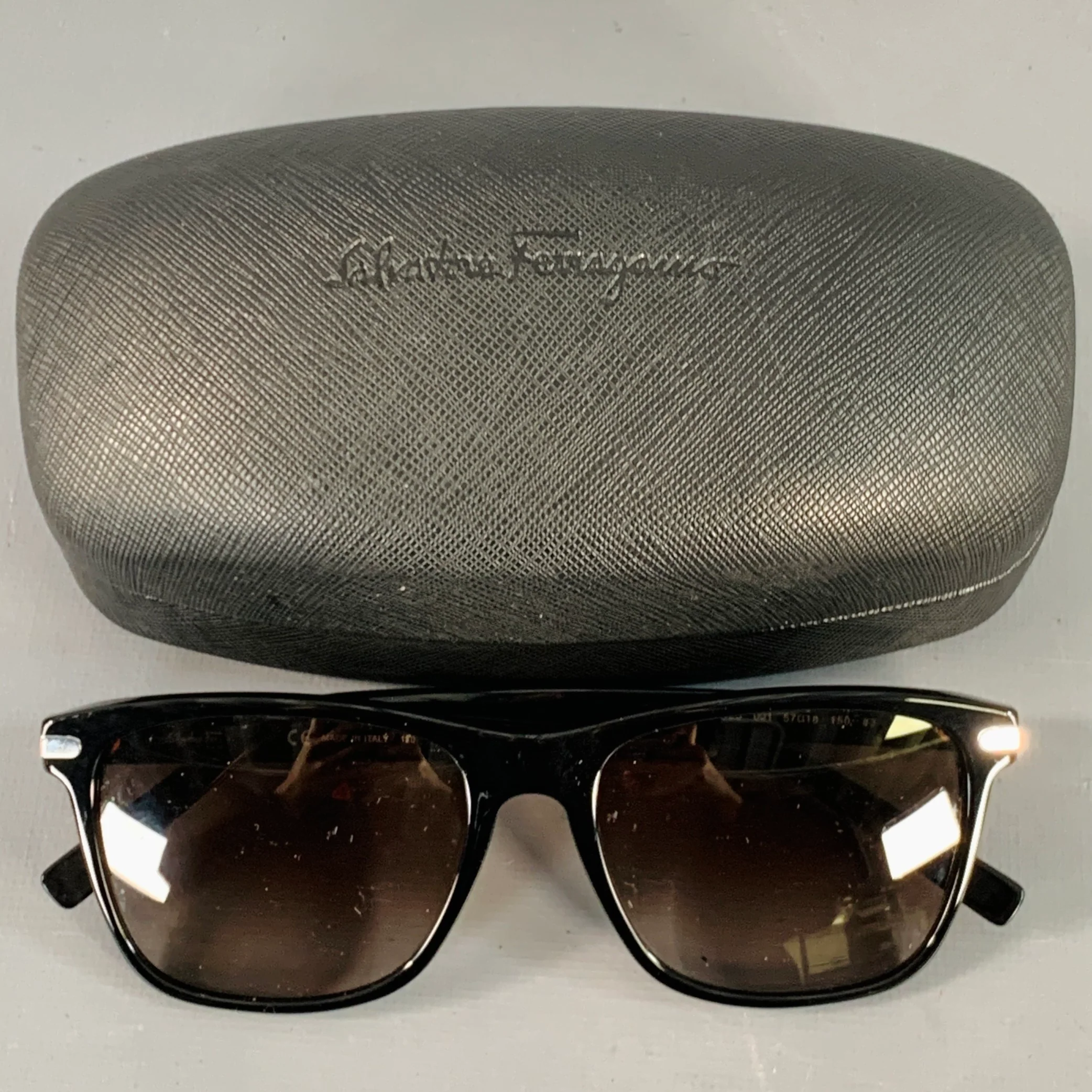 SALVATORE FERRAGAMO Black Acetate Square Polarized Sunglasses - Image 7
