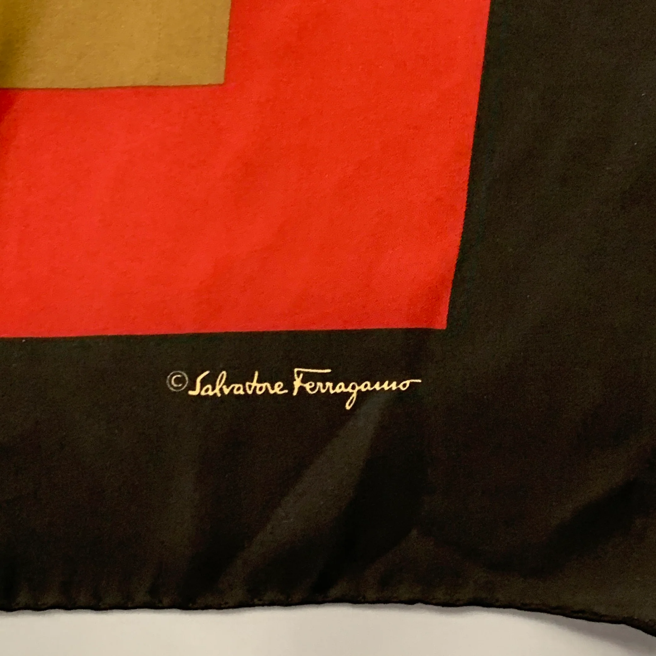 SALVATORE FERRAGAMO Black Multi Color Squares Print Silk Scarf Shawl - Image 2