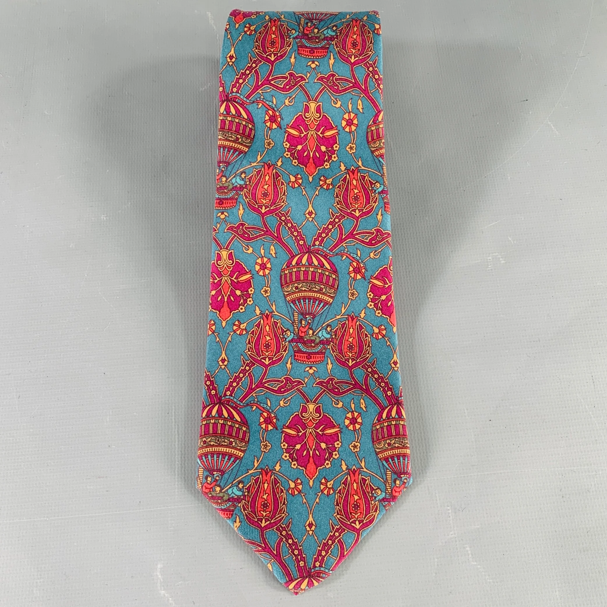 SALVATORE FERRAGAMO Blue Red Hot Air Balloons Silk Tie - Image 2