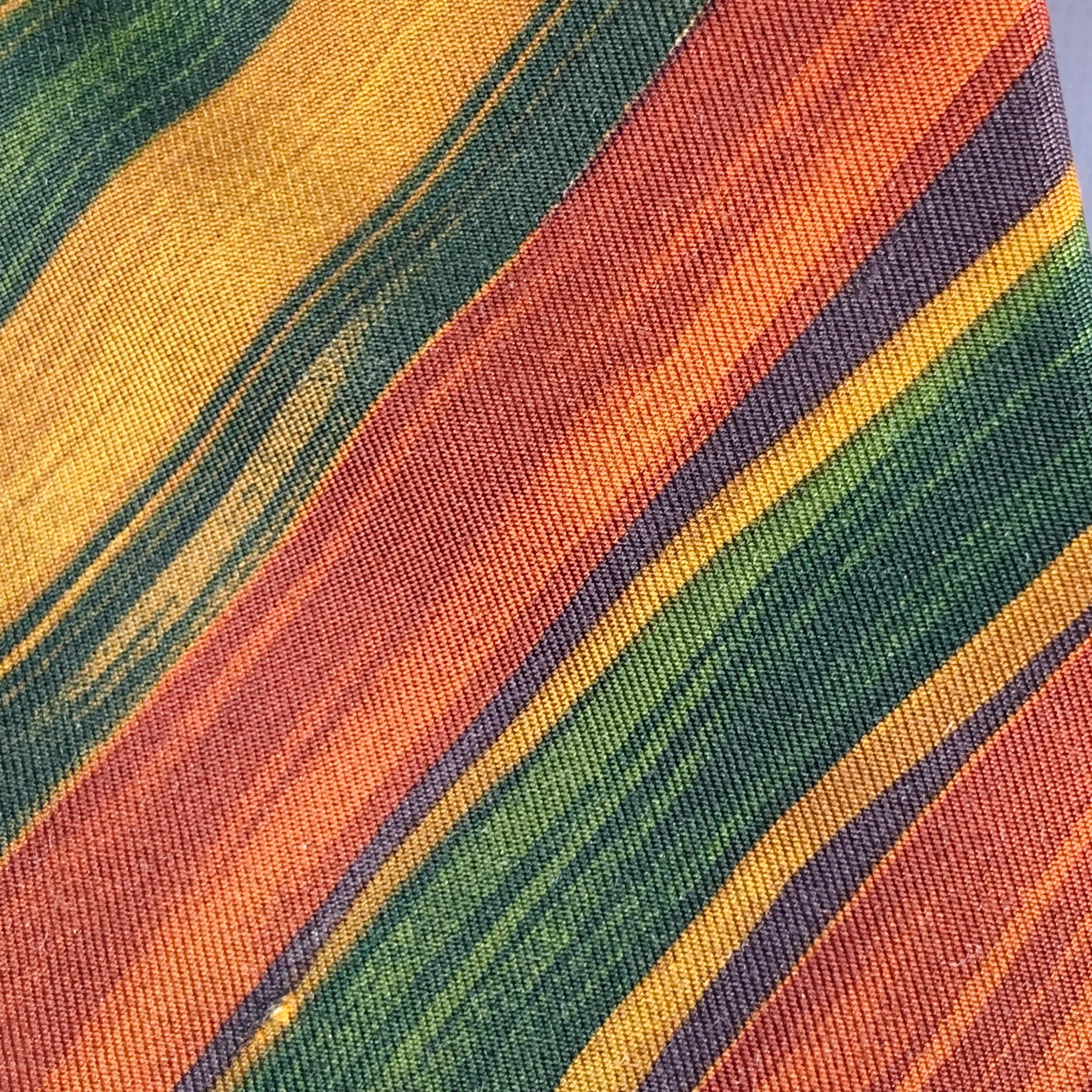 SALVATORE FERRAGAMO Brown Green Diagonal Stripe Silk Tie - Image 5
