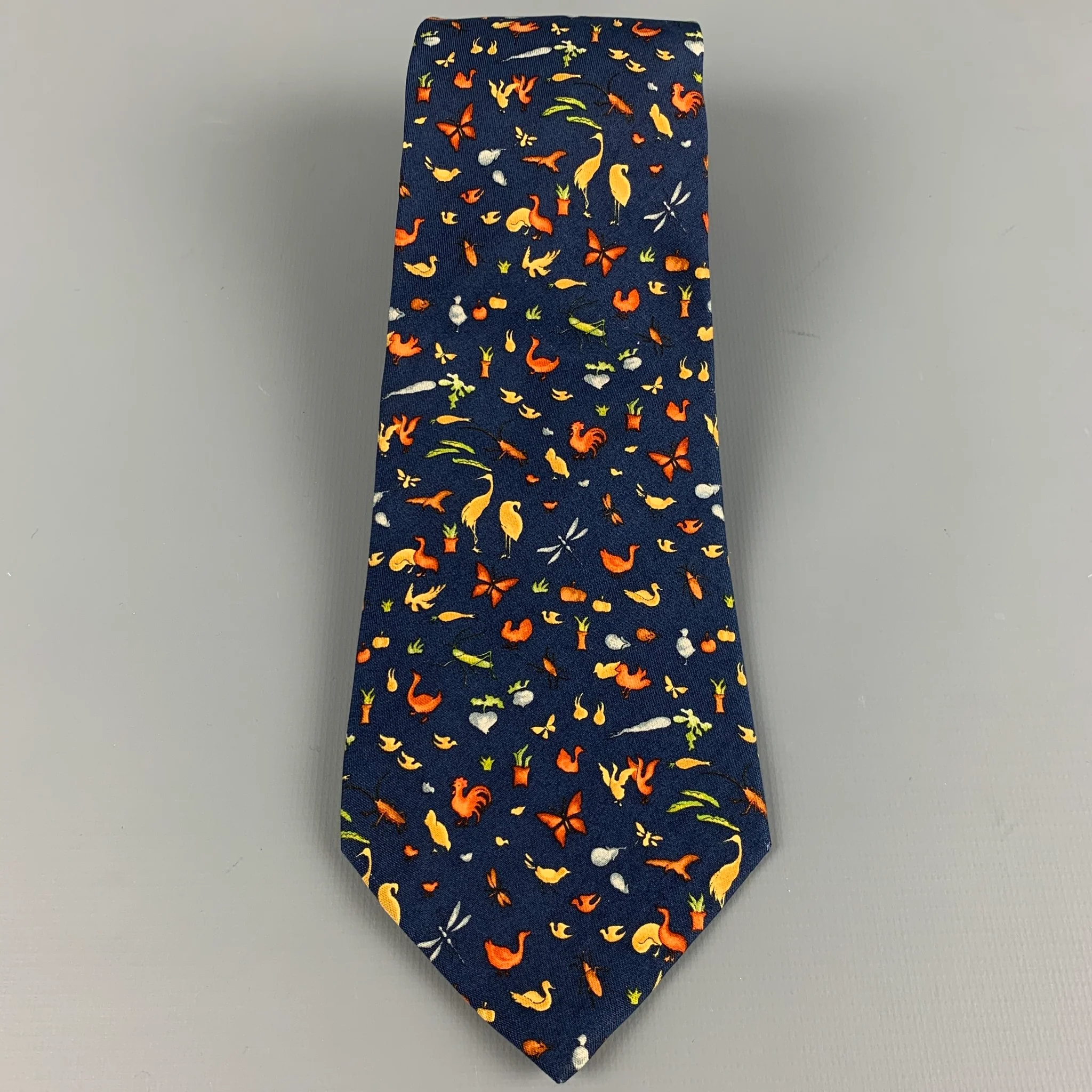 SALVATORE FERRAGAMO Navy Orange Animals Silk Tie - Image 2