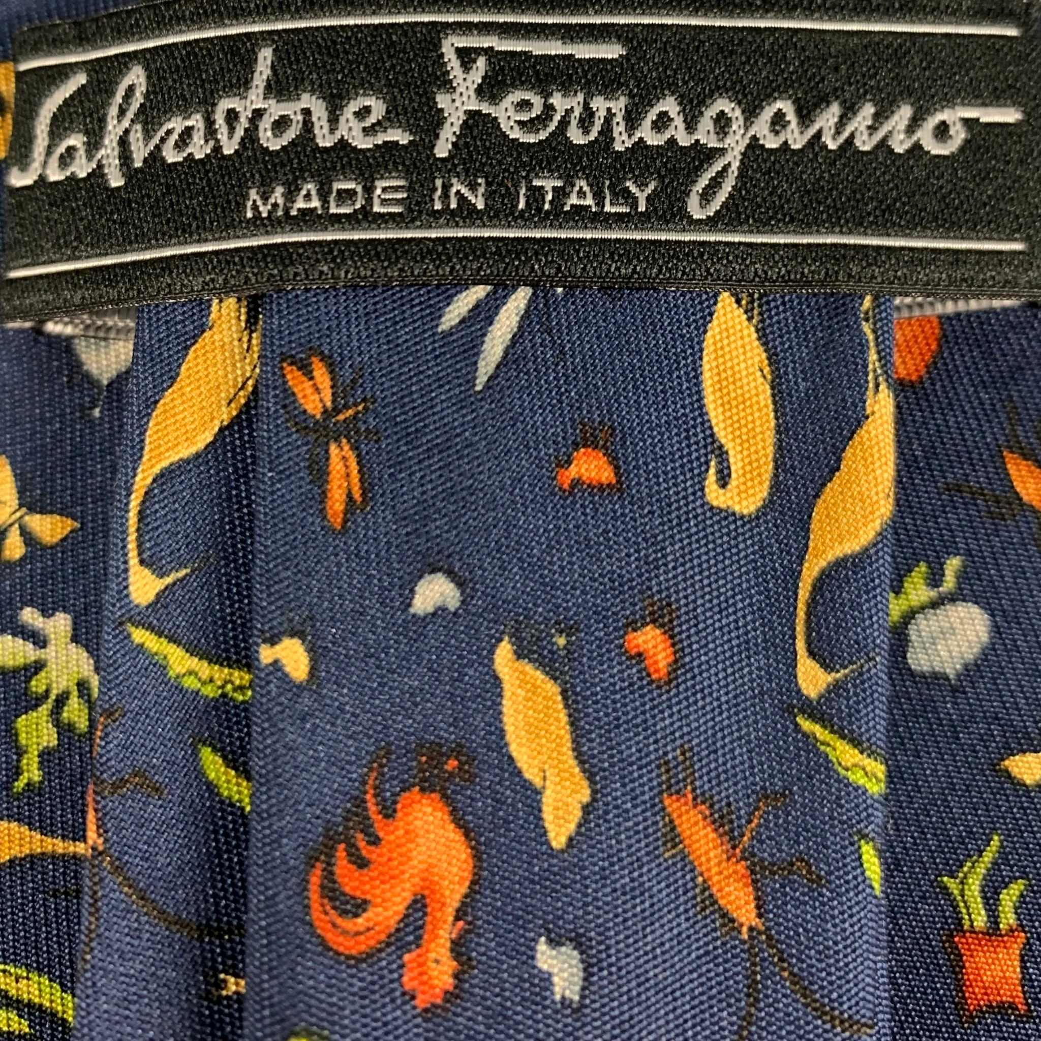 SALVATORE FERRAGAMO Navy Orange Animals Silk Tie - Image 4