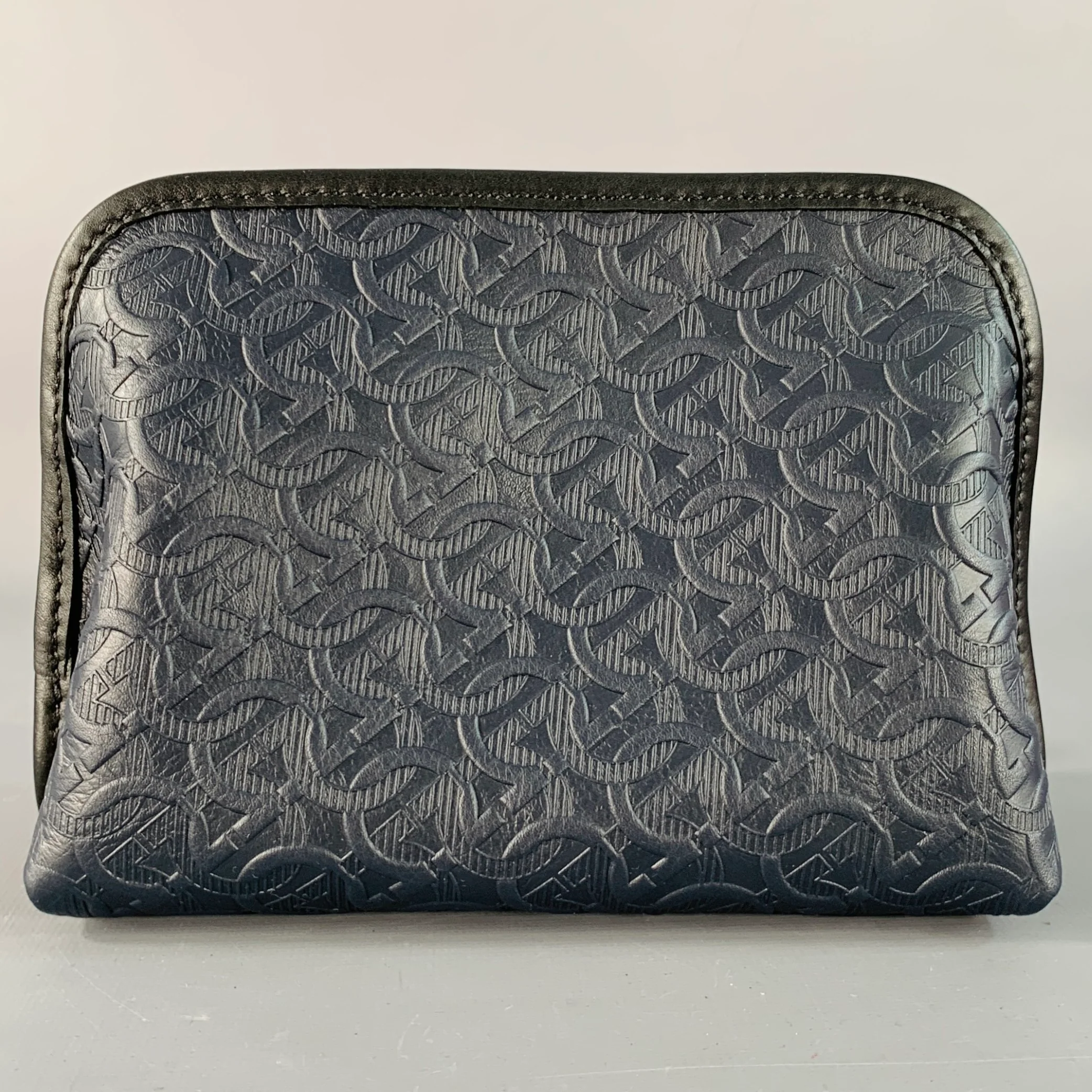 SALVATORE FERRAGAMO One Size Navy Embossed Gancini Logo Calf Leather Toiletry Bag